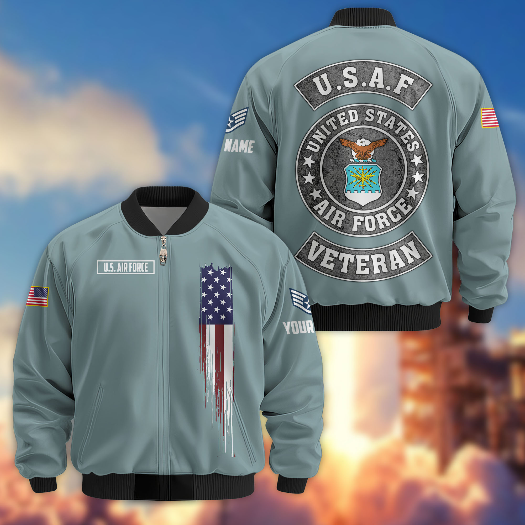 Premium Custom USAF Veteran Bomber Jacket VPVC802804, Gifts For US Air Force Veteran, Gifts On Father’s Day, Veterans Day