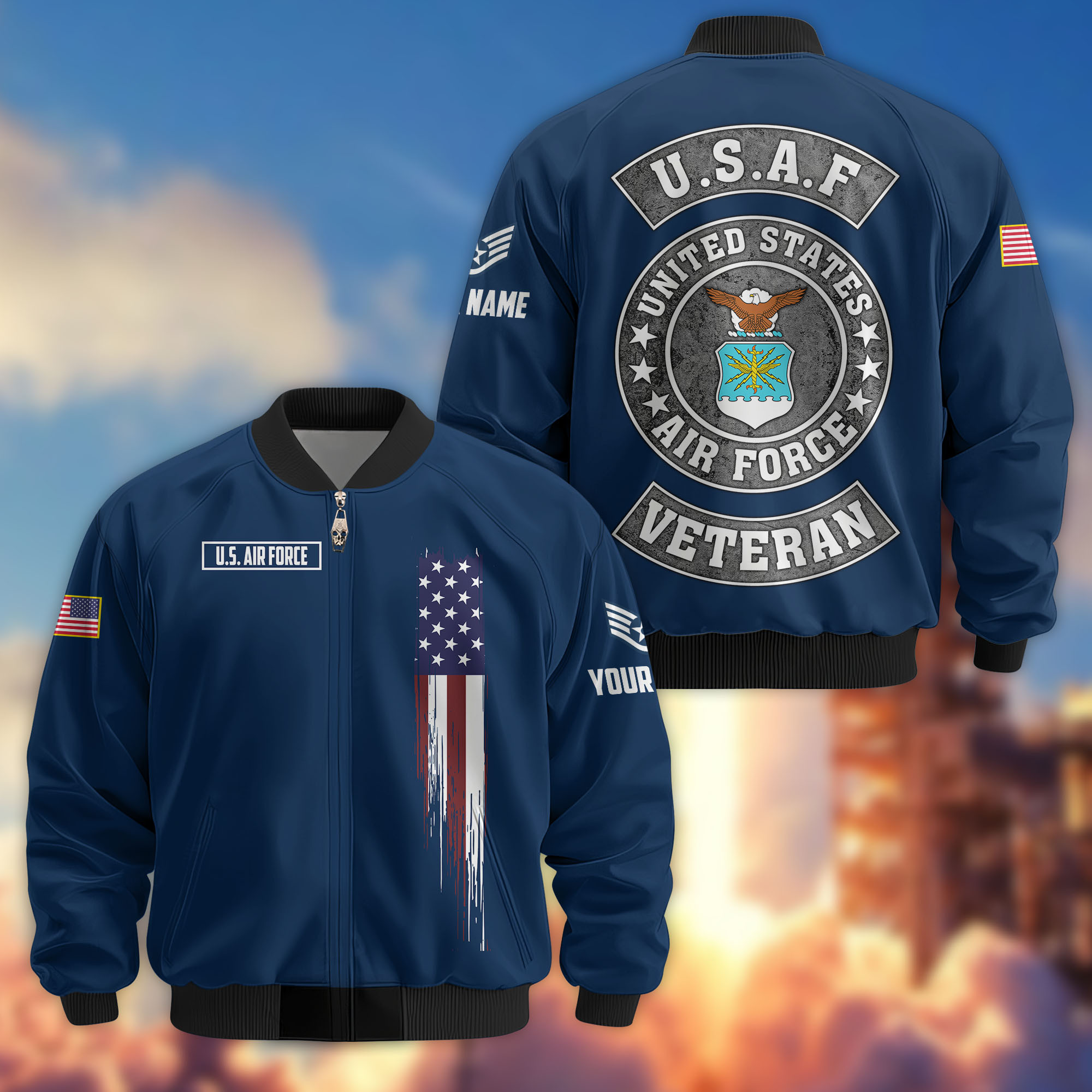 Premium Custom USAF Veteran Bomber Jacket VPVC802812, Gifts For US Air Force Veteran, Gifts On Father’s Day, Veterans Day