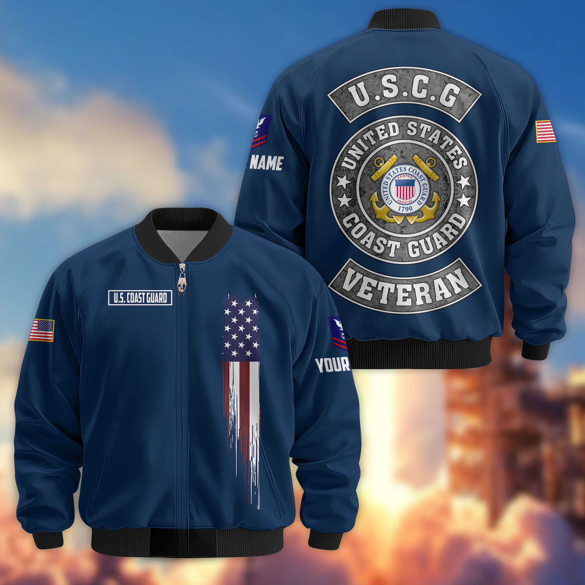 Premium Custom USCG Veteran Bomber Jacket VPVC802805, Gifts For Coast Guard Veteran, Gifts On Father’s Day, Veterans Day