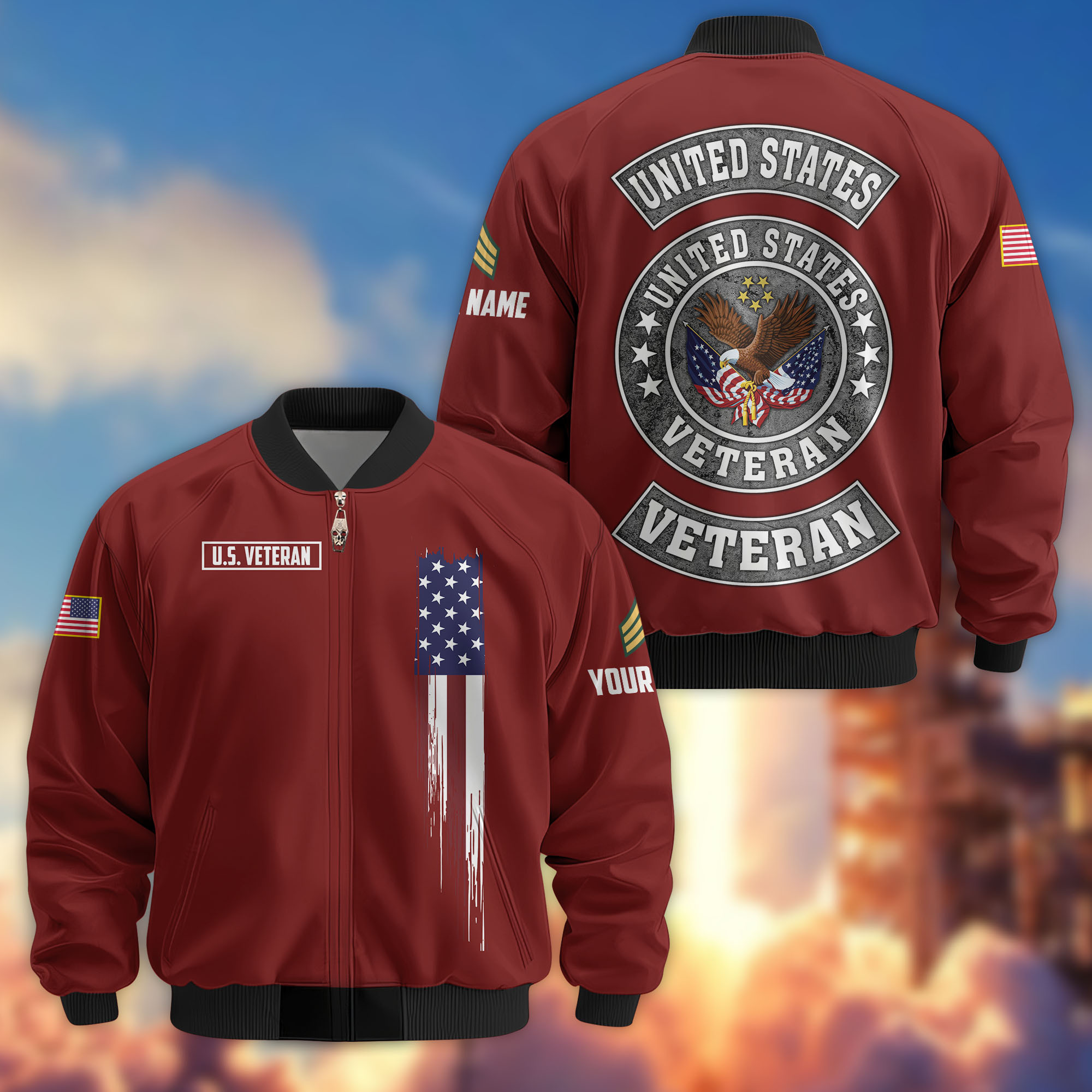 Premium Custom US Veteran Bomber Jacket VPVC802807, Gifts For US Veteran, Gifts On Father’s Day, Veterans Day