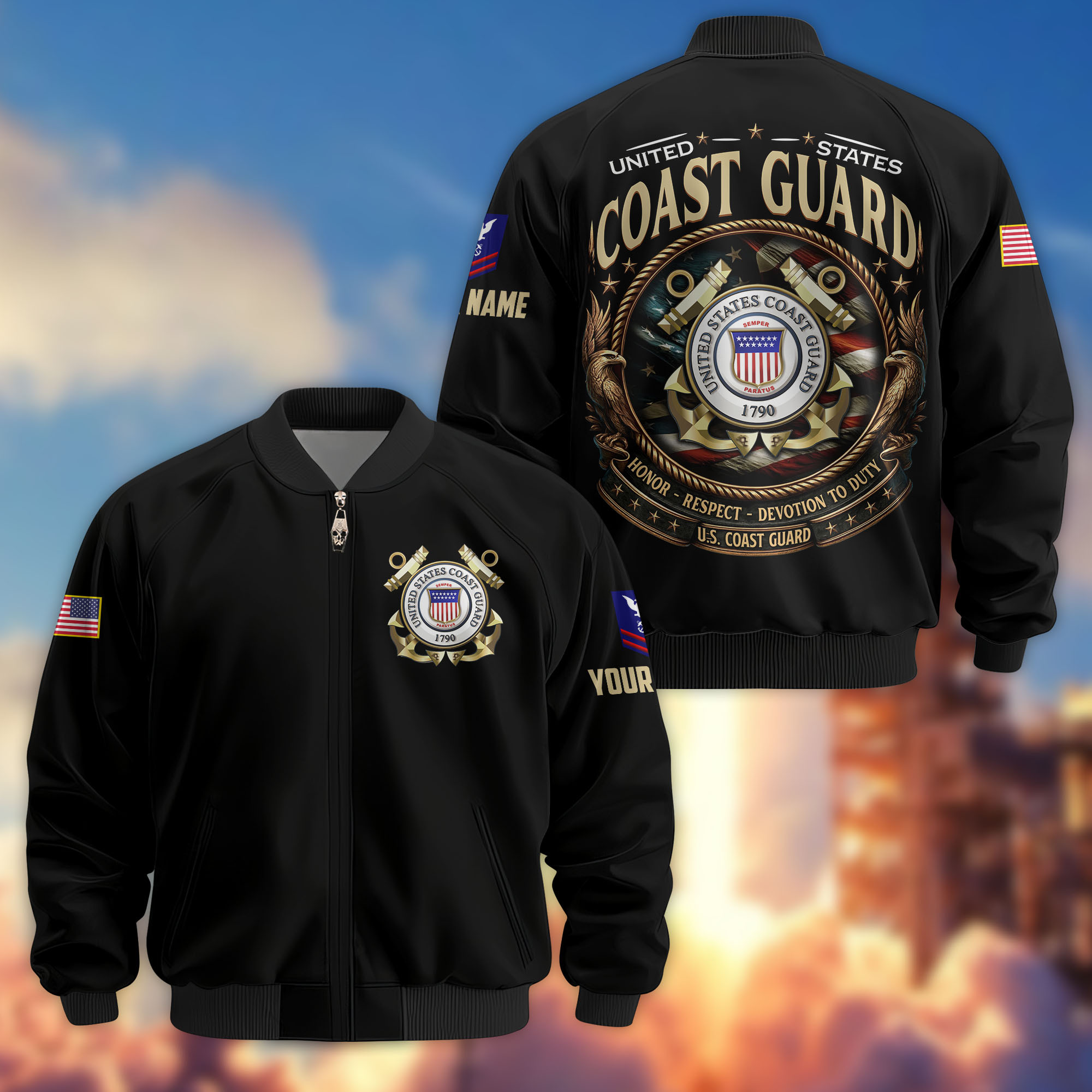 Premium Custom USCG Veteran Bomber Jacket VPVC803005, Gifts For Coast Guard Veteran, Gifts On Father’s Day, Veterans Day