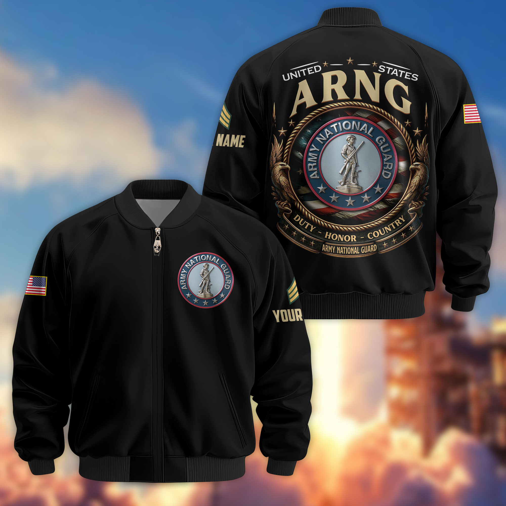 Premium Custom US Army National Guard Veteran Bomber Jacket VPVC803008, Gifts For Army National Guard Veteran, Gifts On Father’s Day, Veterans Day