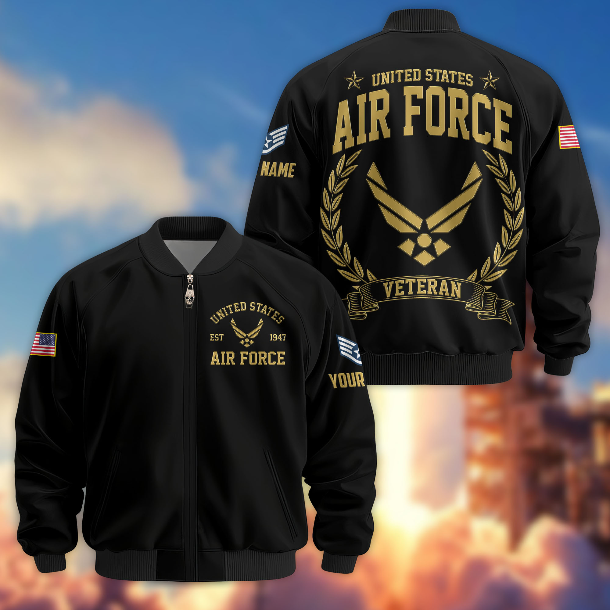 Premium Custom USAF Veteran Bomber Jacket VPVC803104, Gifts For US Air Force Veteran, Gifts On Father’s Day, Veterans Day
