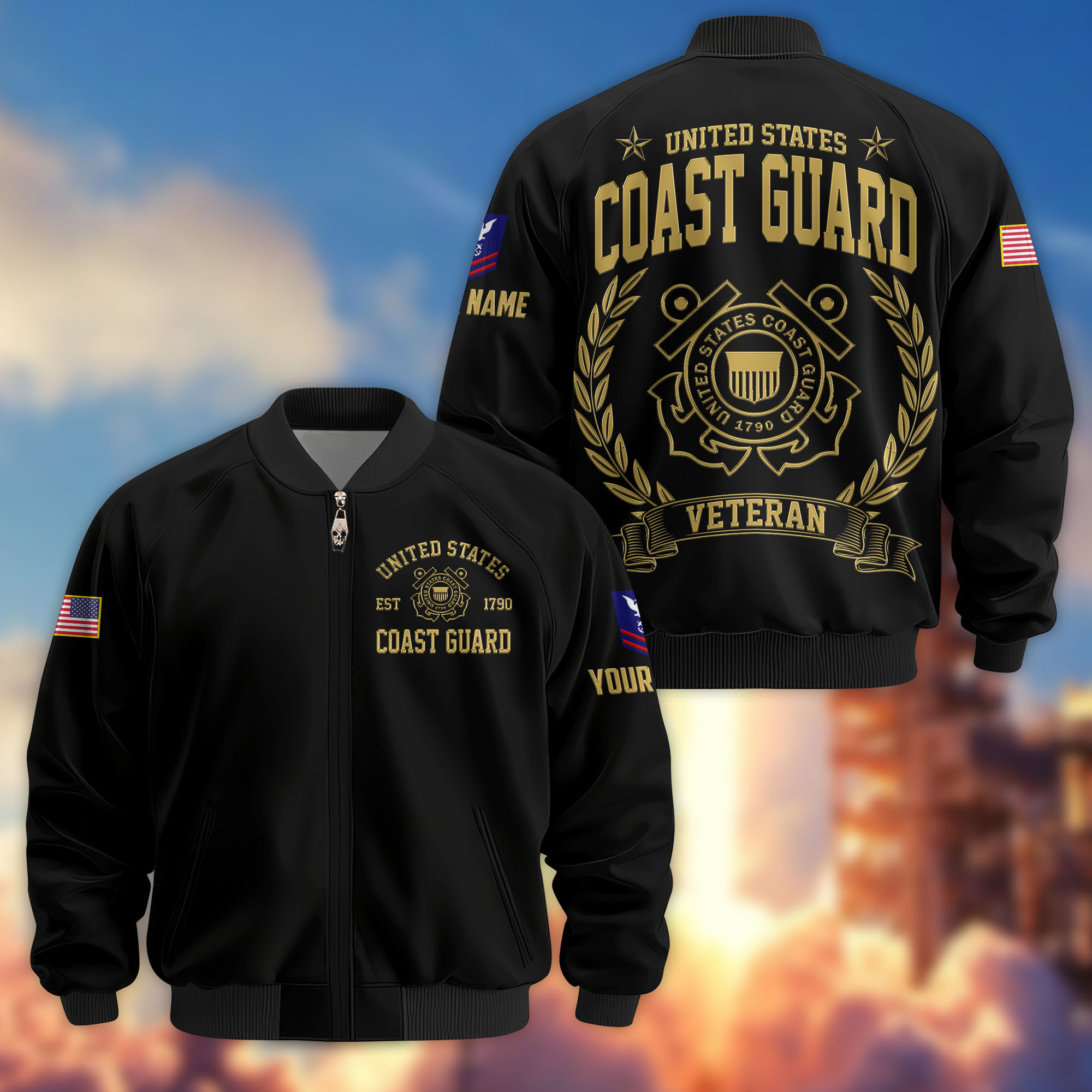 Premium Custom USCG Veteran Bomber Jacket VPVC803105, Gifts For Coast Guard Veteran, Gifts On Father’s Day, Veterans Day