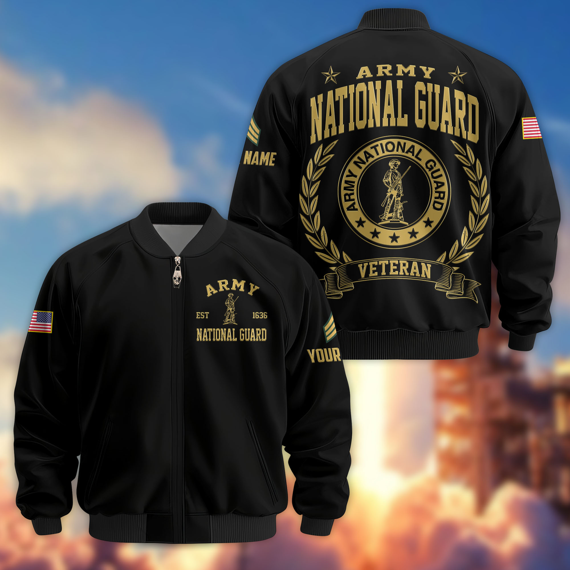 Premium Custom US Army National Guard Veteran Bomber Jacket VPVC803108, Gifts For Army National Guard Veteran, Gifts On Father’s Day, Veterans Day