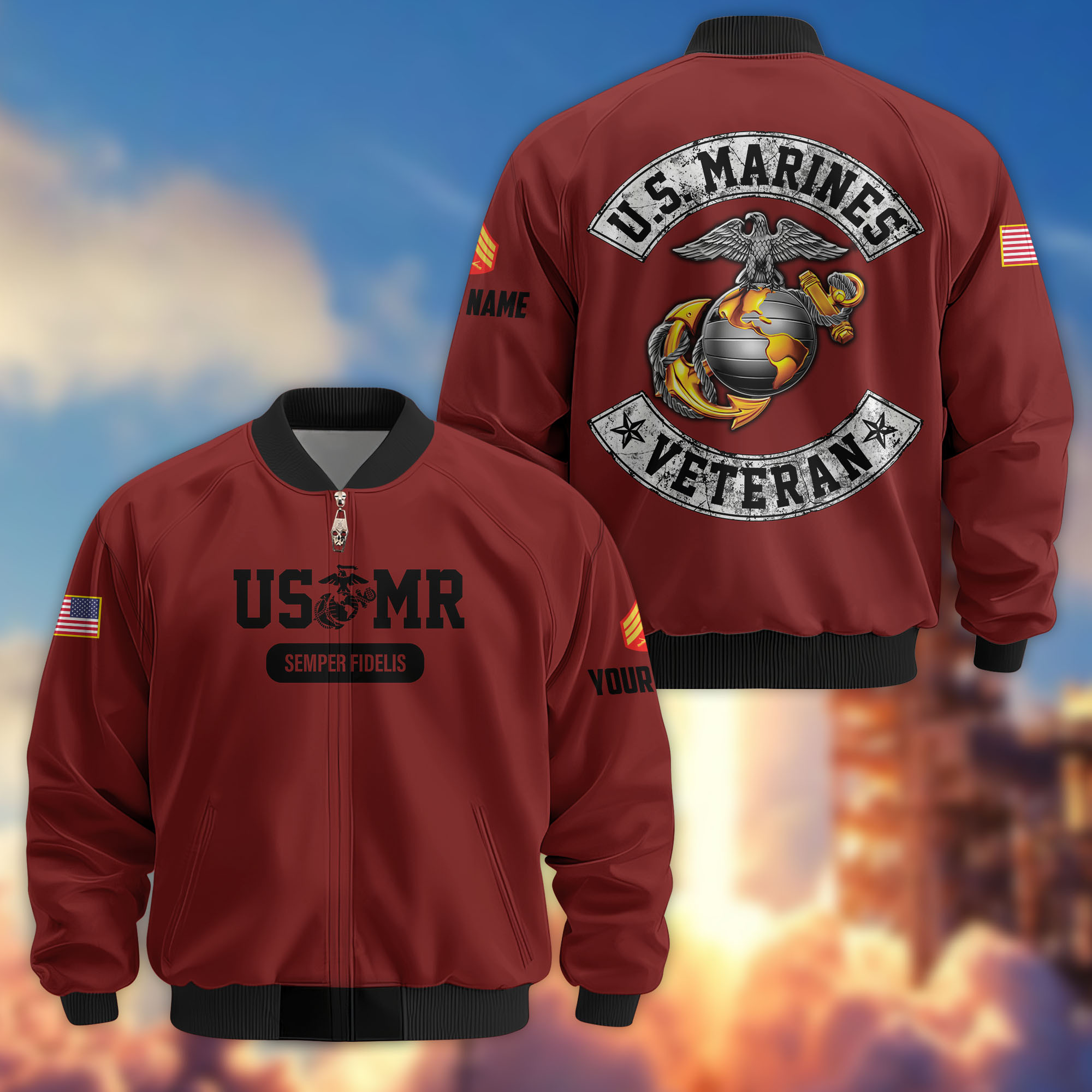 Premium Custom USMC Veteran Bomber Jacket VPVC803203, Gifts For US Marine Veteran, Gifts On Father’s Day, Veterans Day