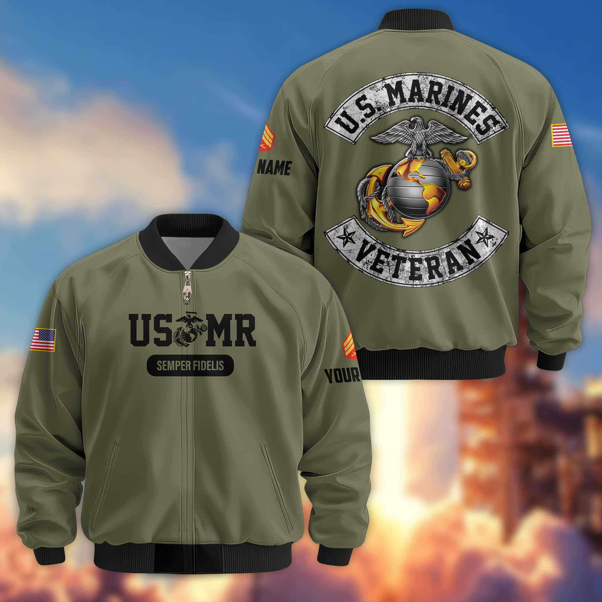 Premium Custom USMC Veteran Bomber Jacket VPVC803211, Gifts For US Marine Veteran, Gifts On Father’s Day, Veterans Day