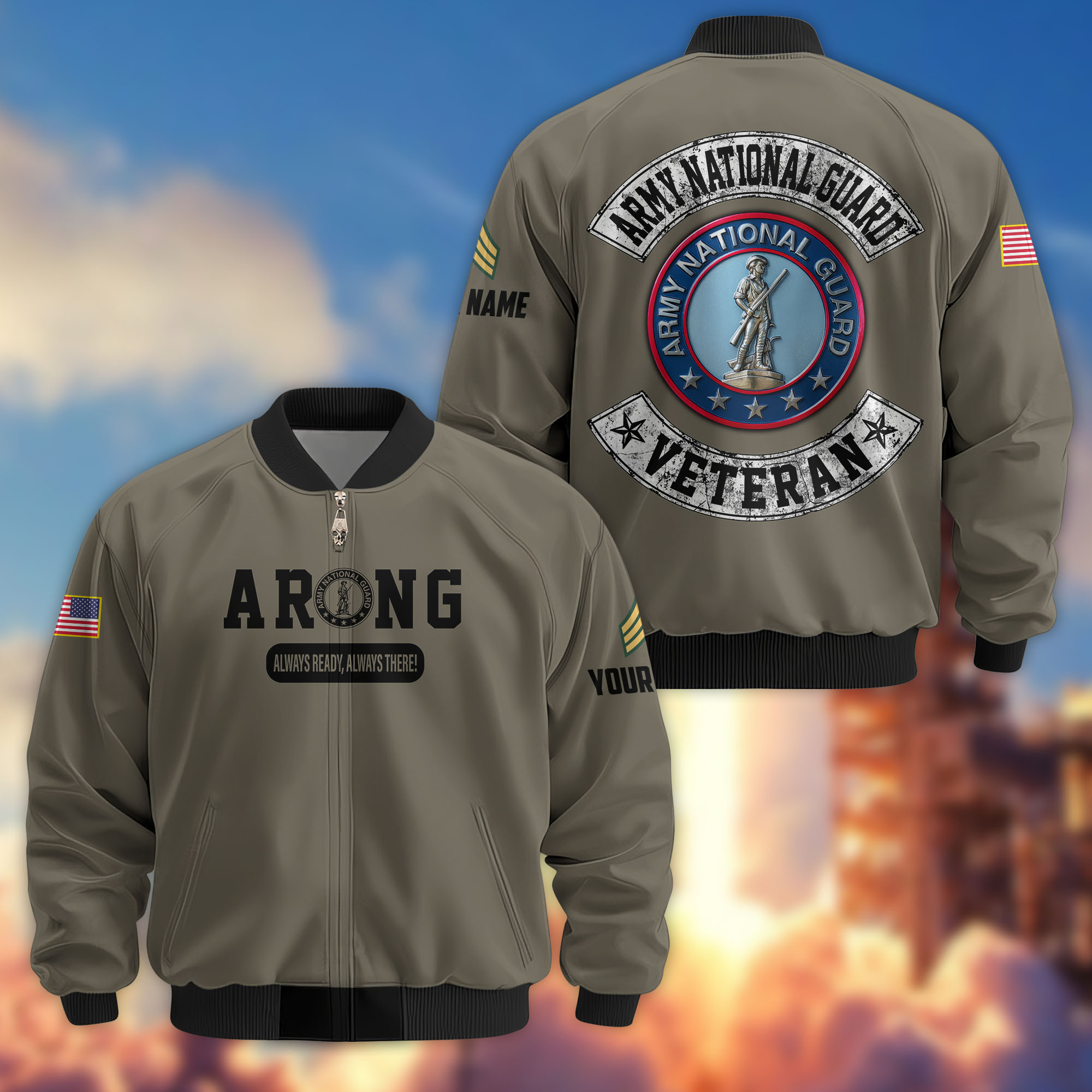 Premium Custom US Army National Guard Veteran Bomber Jacket VPVC803208, Gifts For Army National Guard Veteran, Gifts On Father’s Day, Veterans Day