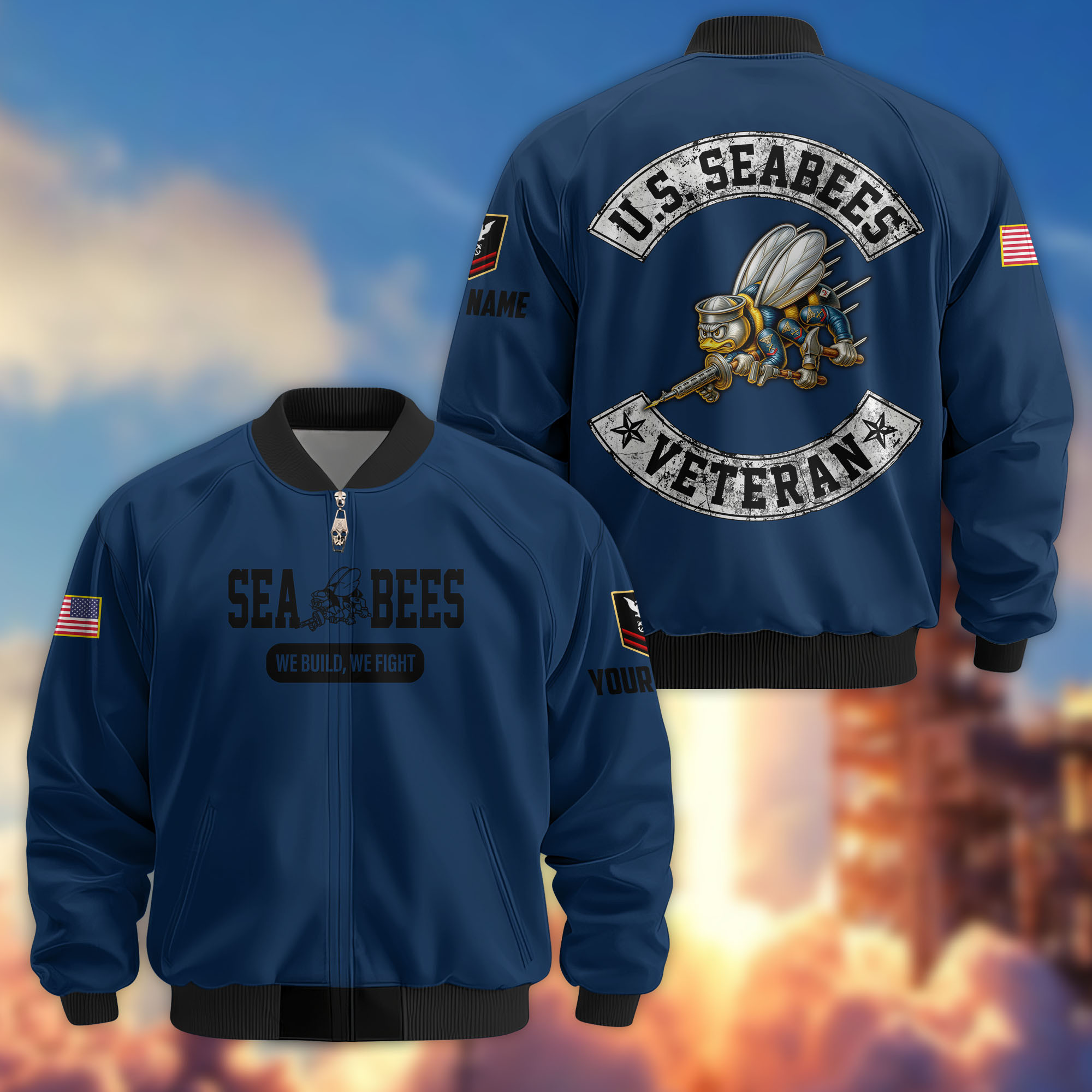 Premium Custom US Seabees Bomber Jacket VPVC803209, Gifts For Seabees Veteran, Gifts On Father’s Day, Veterans Day