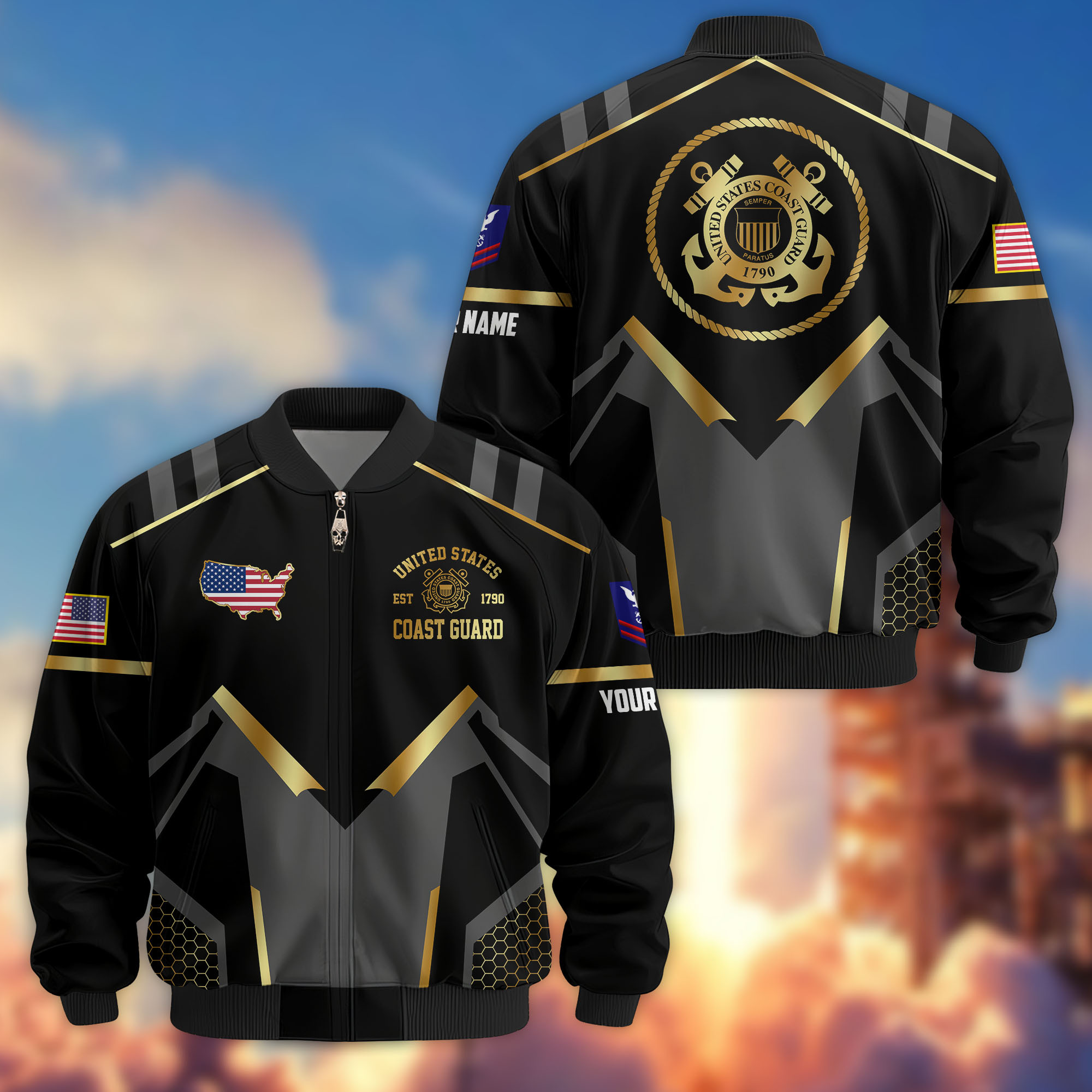 Premium Custom USCG Veteran Bomber Jacket VPVC803305, Gifts For Coast Guard Veteran, Gifts On Father’s Day, Veterans Day