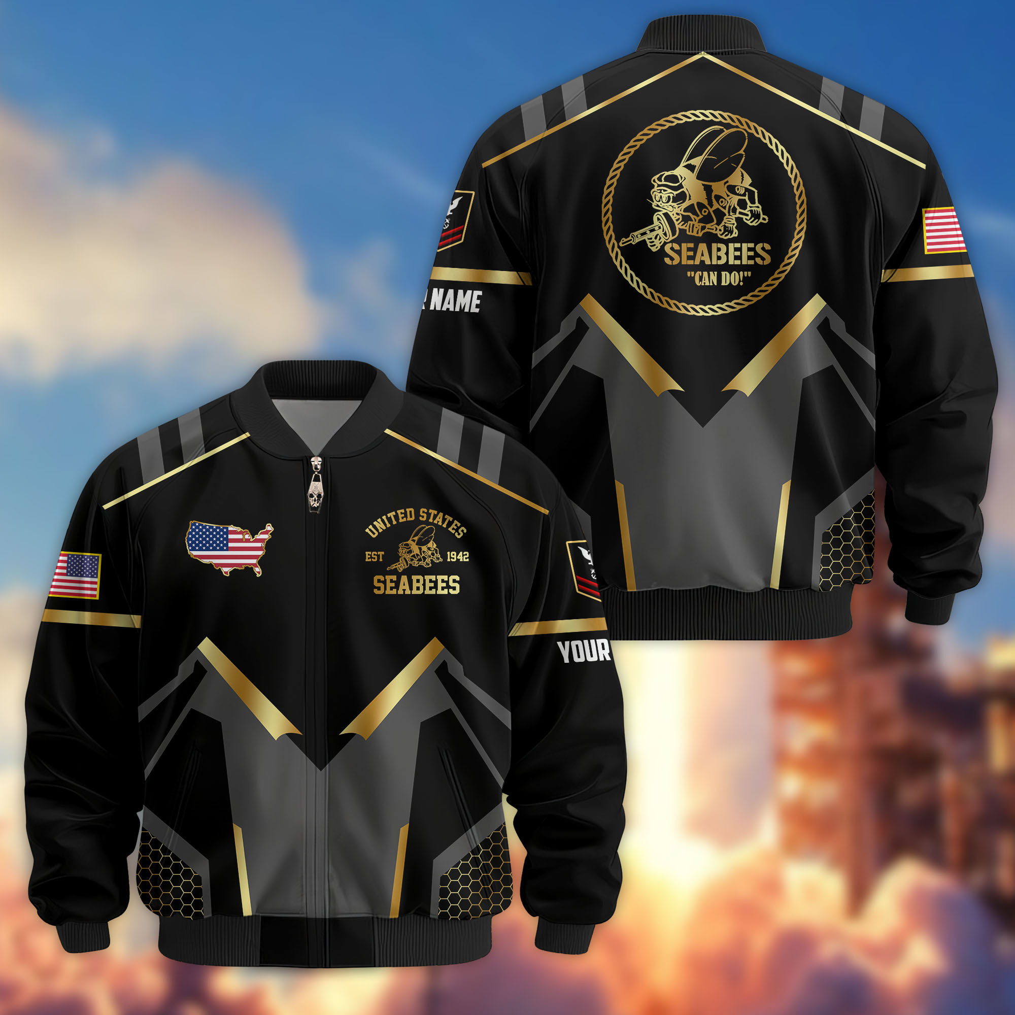 Premium Custom US Seabees Bomber Jacket VPVC803309, Gifts For Seabees Veteran, Gifts On Father’s Day, Veterans Day
