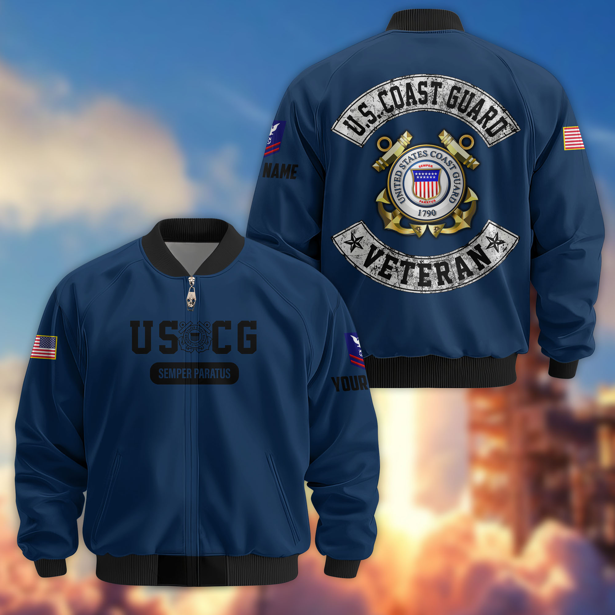 Premium Custom USCG Veteran Bomber Jacket VPVC803205, Gifts For Coast Guard Veteran, Gifts On Father’s Day, Veterans Day