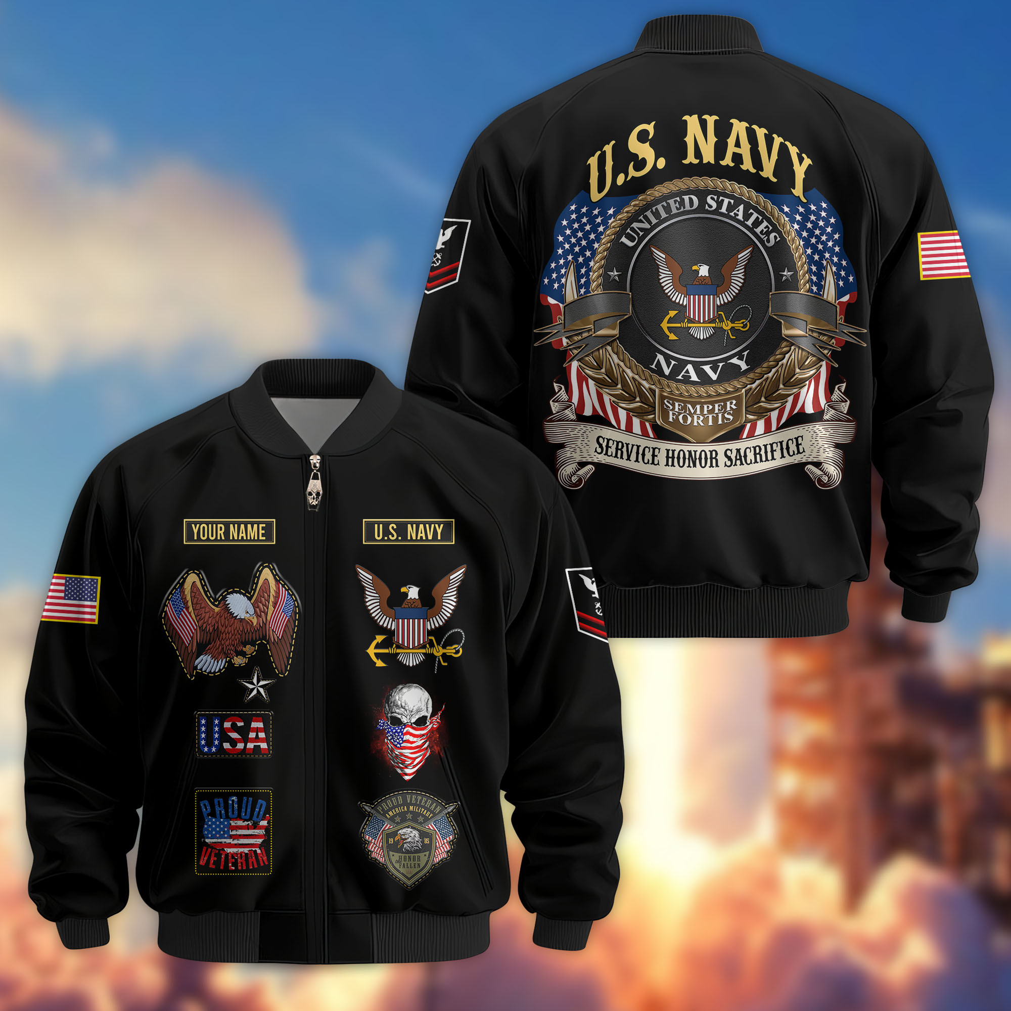 Premium Custom US Navy Veteran Bomber Jacket VPVC803602, Gifts For US Navy Veteran, Gifts On Father’s Day, Veterans Day