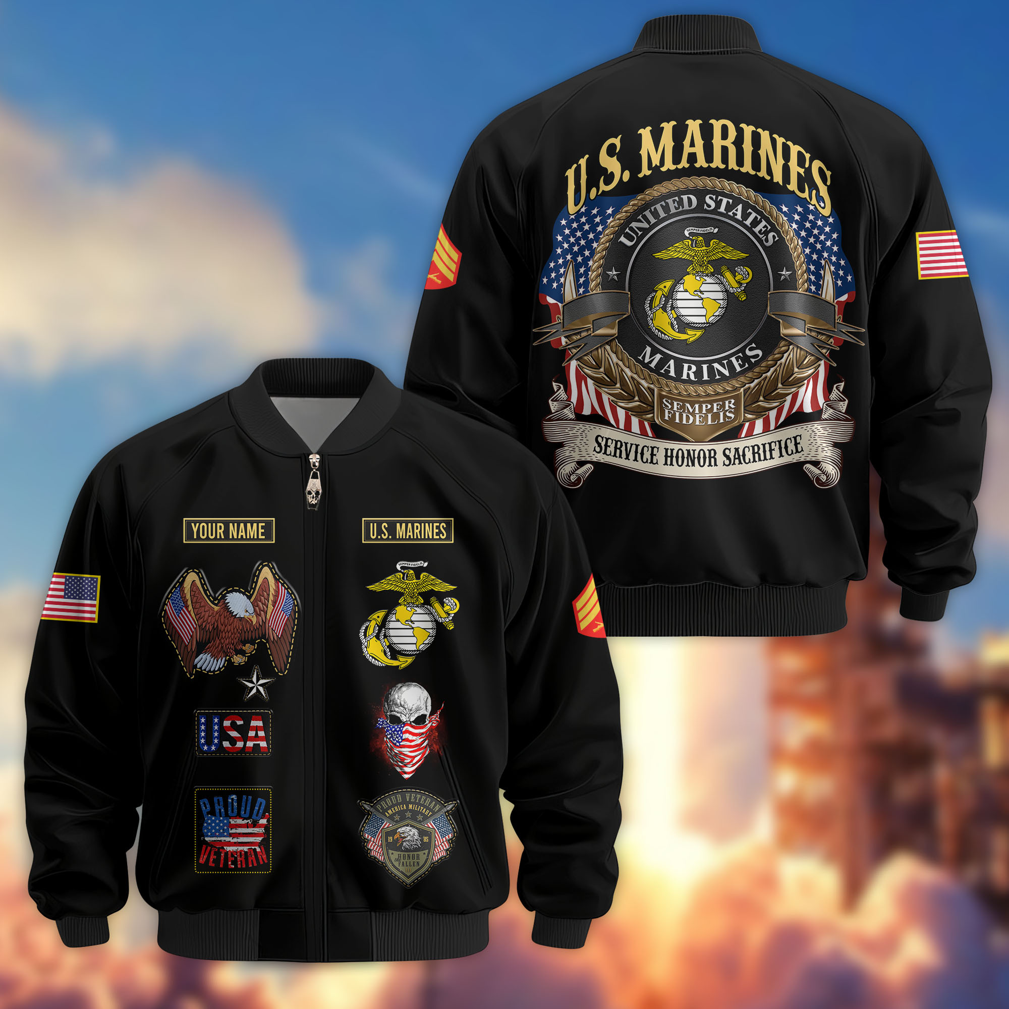 Premium Custom USMC Veteran Bomber Jacket VPVC803603, Gifts For US Marine Veteran, Gifts On Father’s Day, Veterans Day