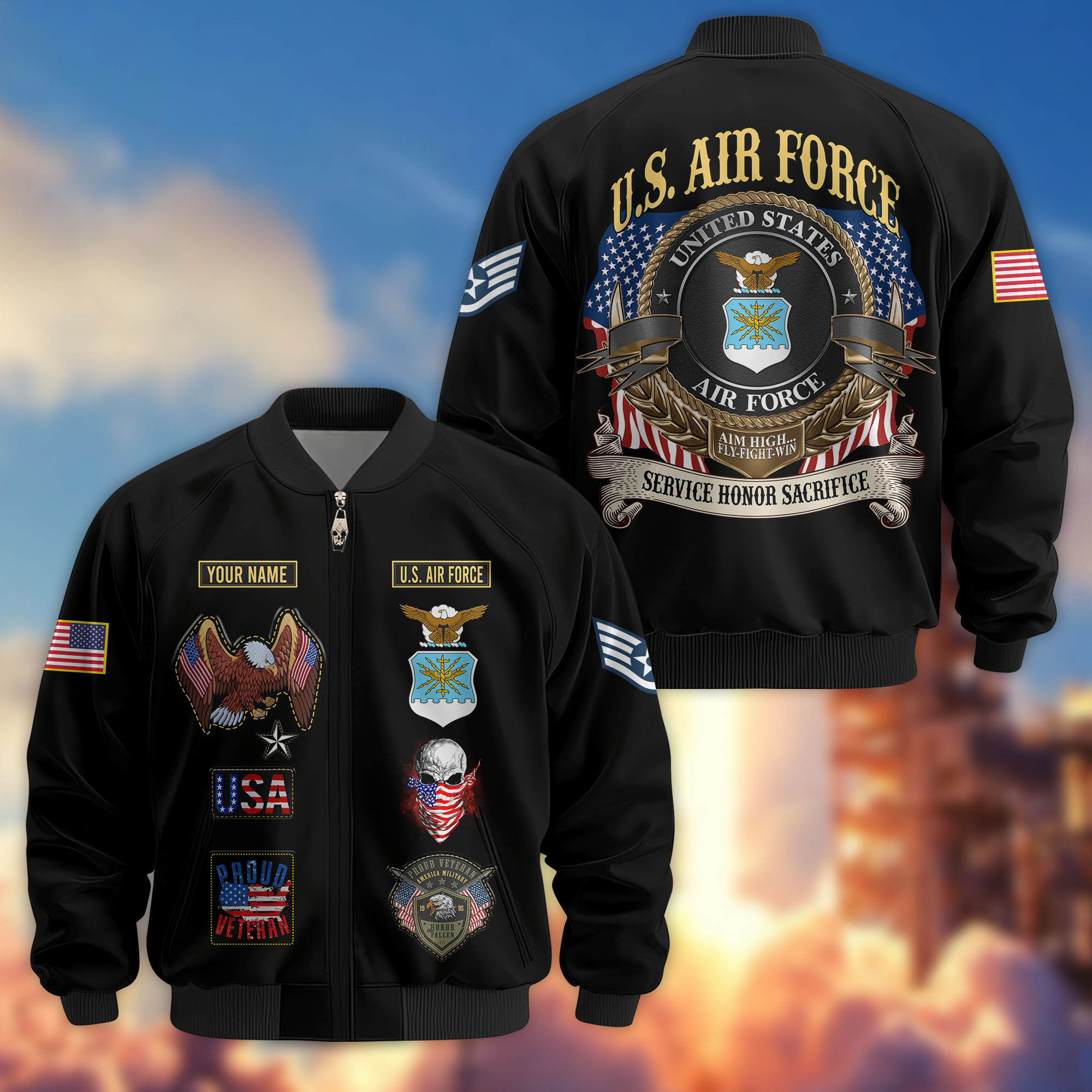 Premium Custom USAF Veteran Bomber Jacket VPVC803604, Gifts For US Air Force Veteran, Gifts On Father’s Day, Veterans Day