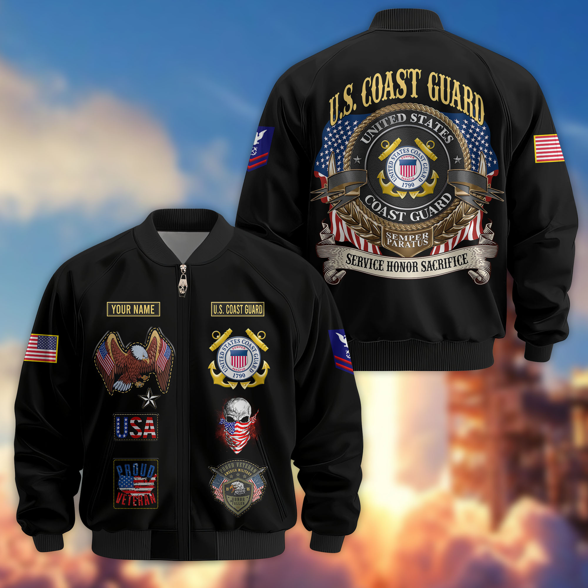 Premium Custom USCG Veteran Bomber Jacket VPVC803605, Gifts For Coast Guard Veteran, Gifts On Father’s Day, Veterans Day