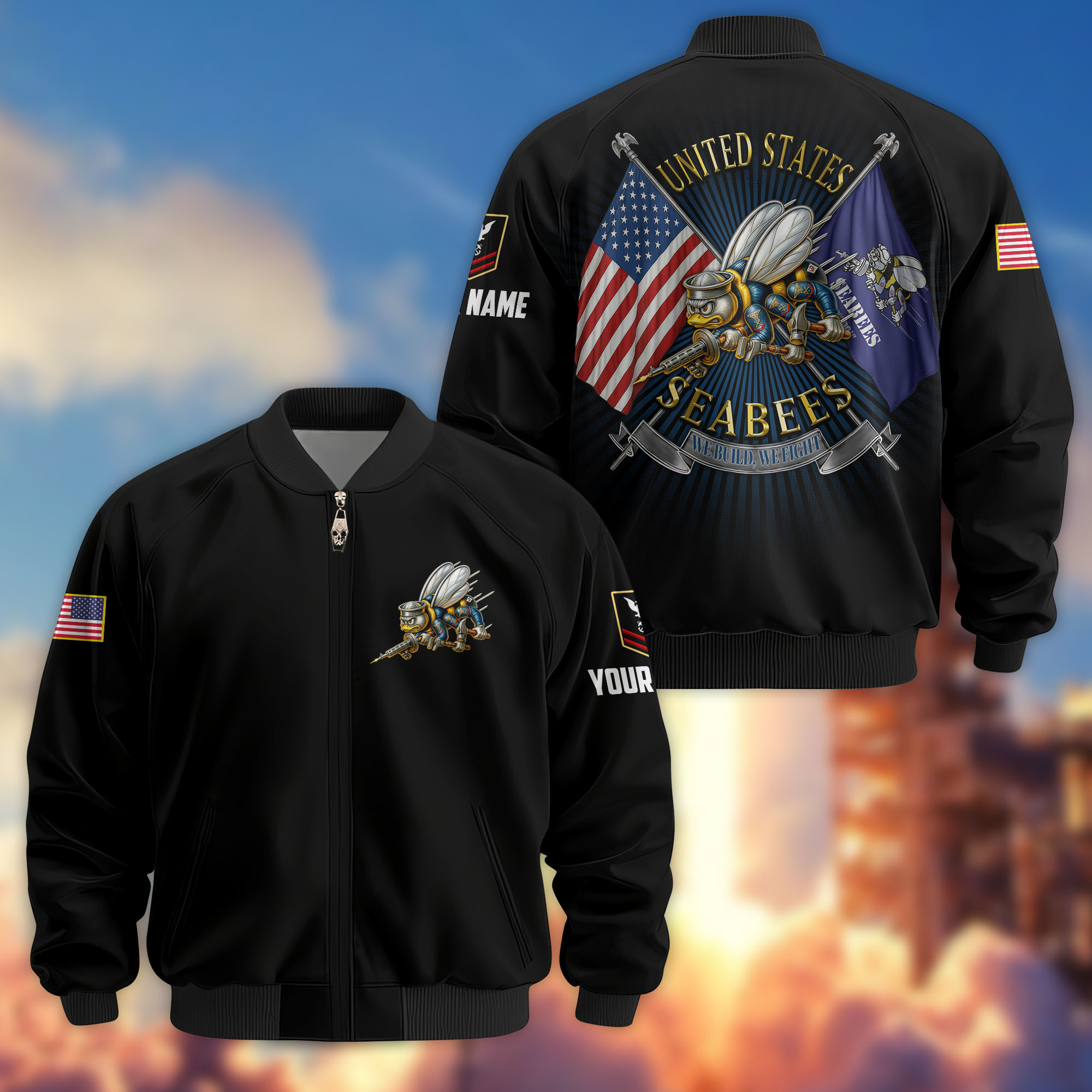 Premium Custom US Seabees Bomber Jacket VPVC803709, Gifts For Seabees Veteran, Gifts On Father’s Day, Veterans Day