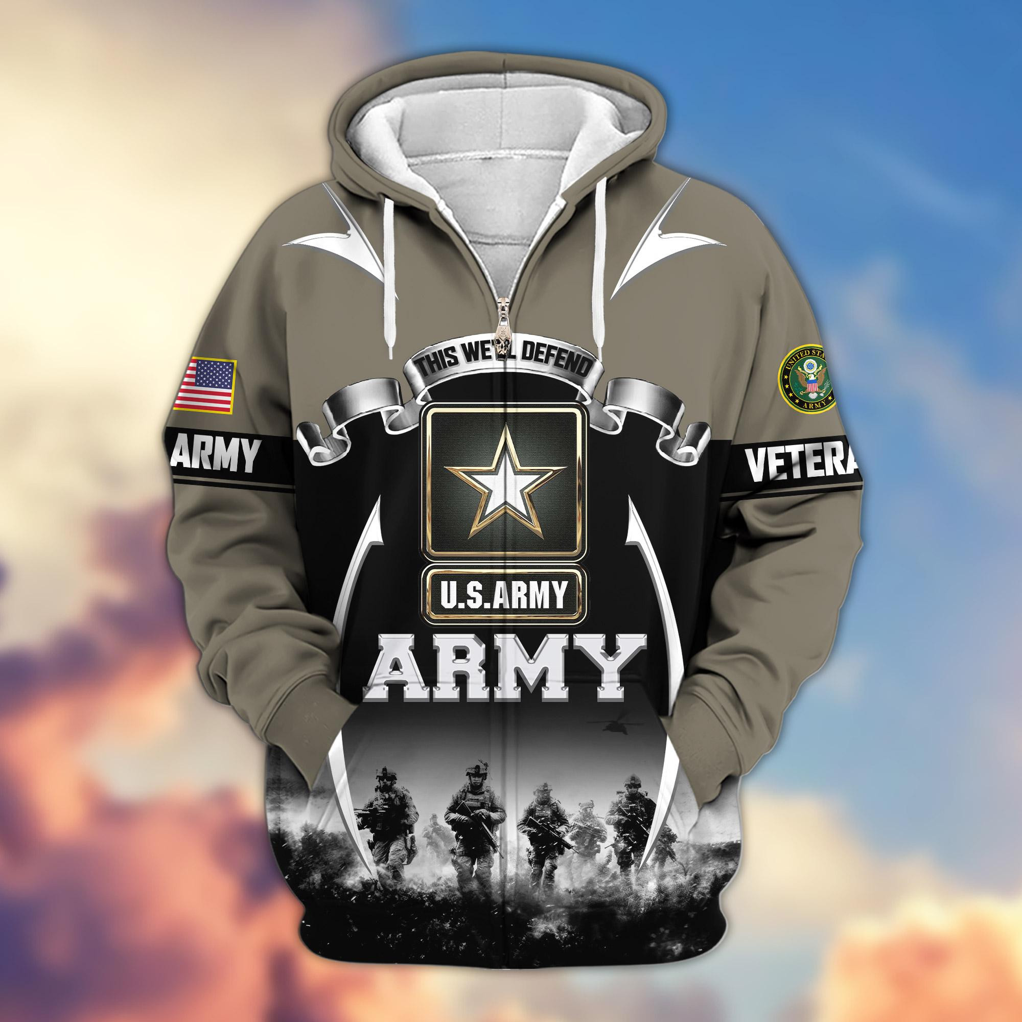 Premium US Veterans Zip Up Hoodie ATTN150821, Gifts For US Veterans, Gifts On Father’s Day, Veterans Day