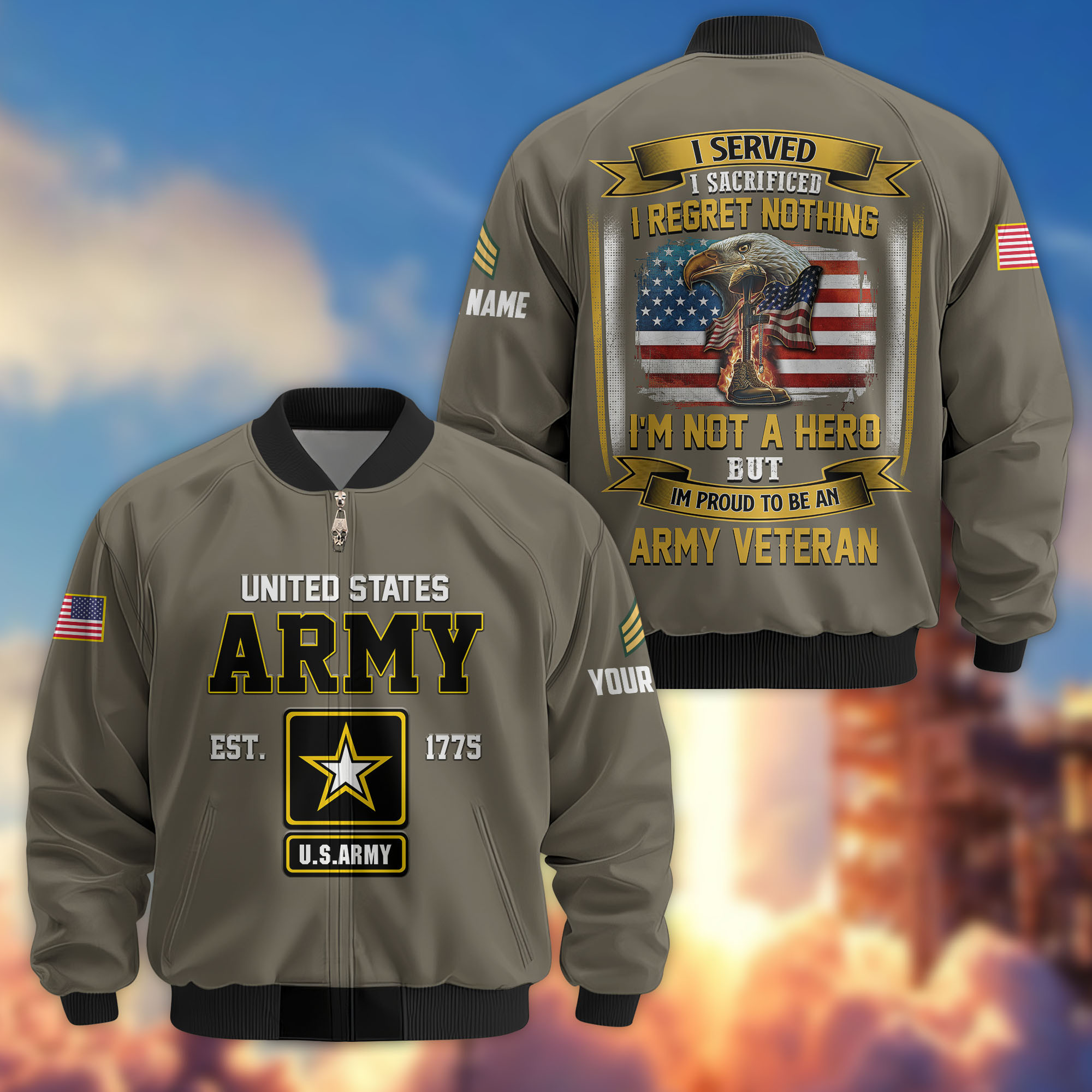 Premium Custom US Army Veteran Bomber Jacket VPVC804010, Gifts For US Army Veteran, Gifts On Father’s Day, Veterans Day