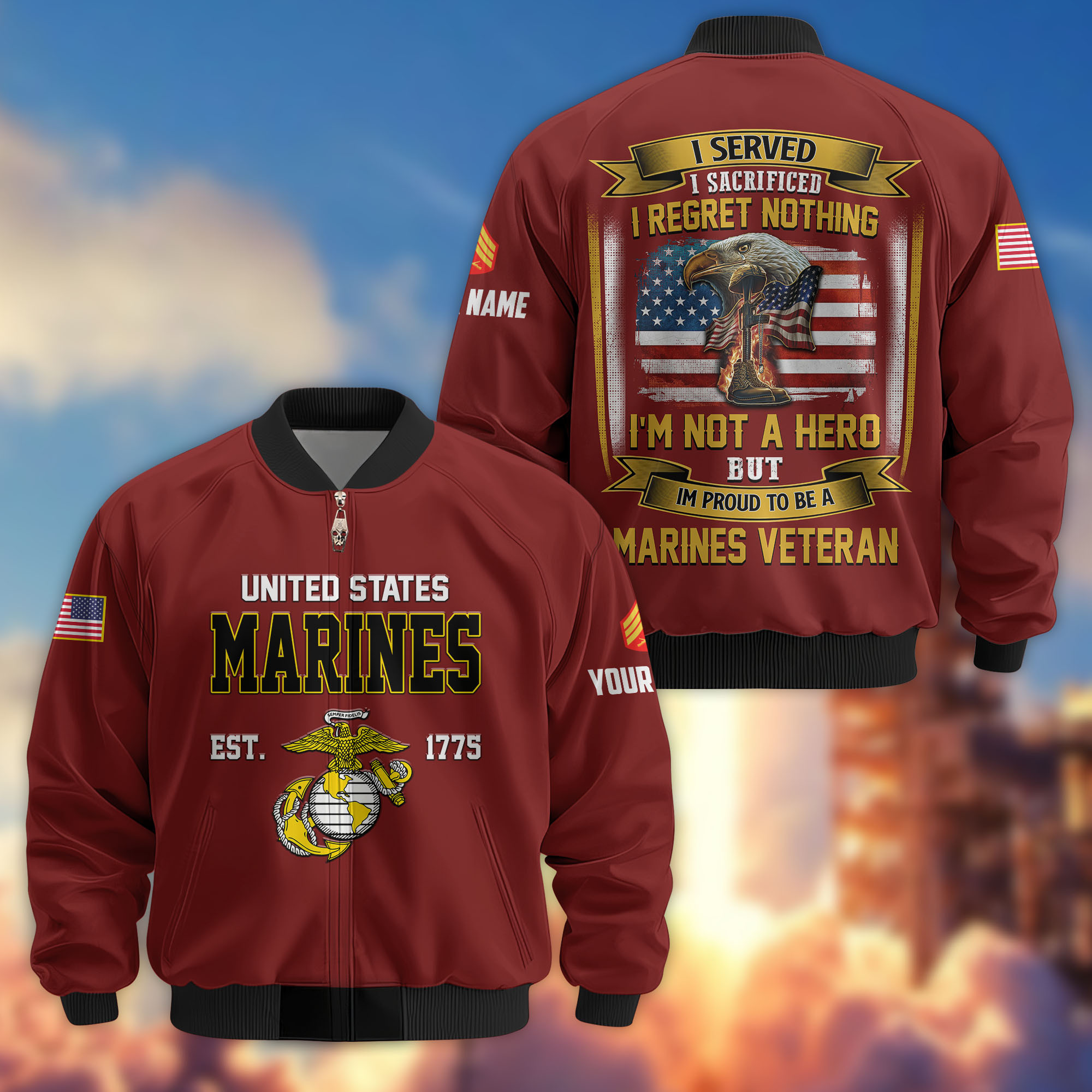 Premium Custom USMC Veteran Bomber Jacket VPVC804003, Gifts For US Marine Veteran, Gifts On Father’s Day, Veterans Day