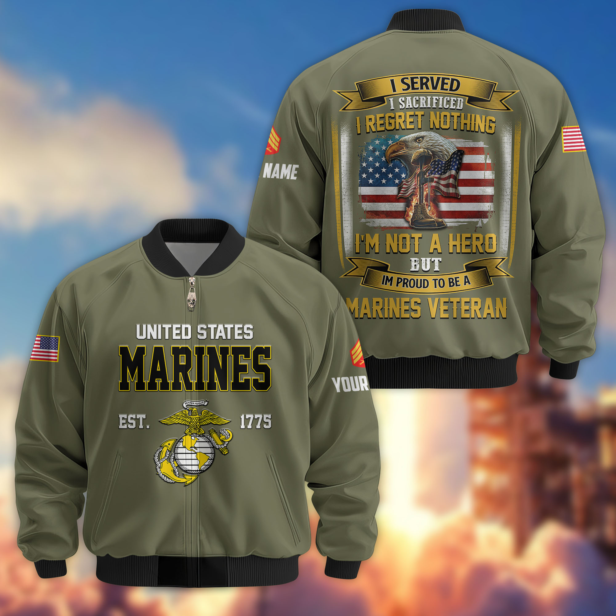 Premium Custom USMC Veteran Bomber Jacket VPVC804011, Gifts For US Marine Veteran, Gifts On Father’s Day, Veterans Day