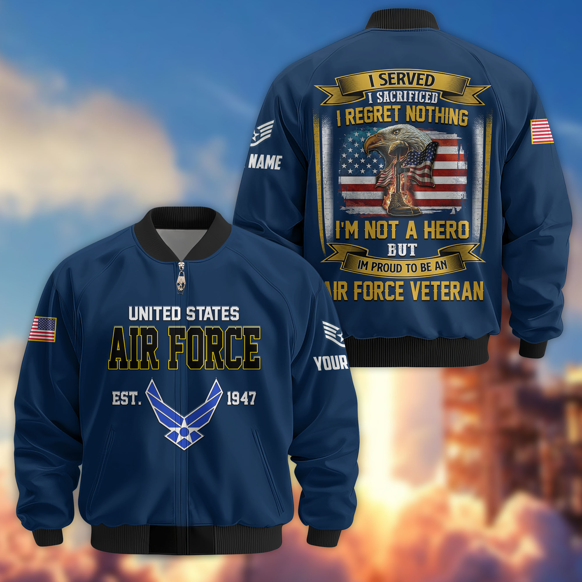 Premium Custom USAF Veteran Bomber Jacket VPVC804004, Gifts For US Air Force Veteran, Gifts On Father’s Day, Veterans Day