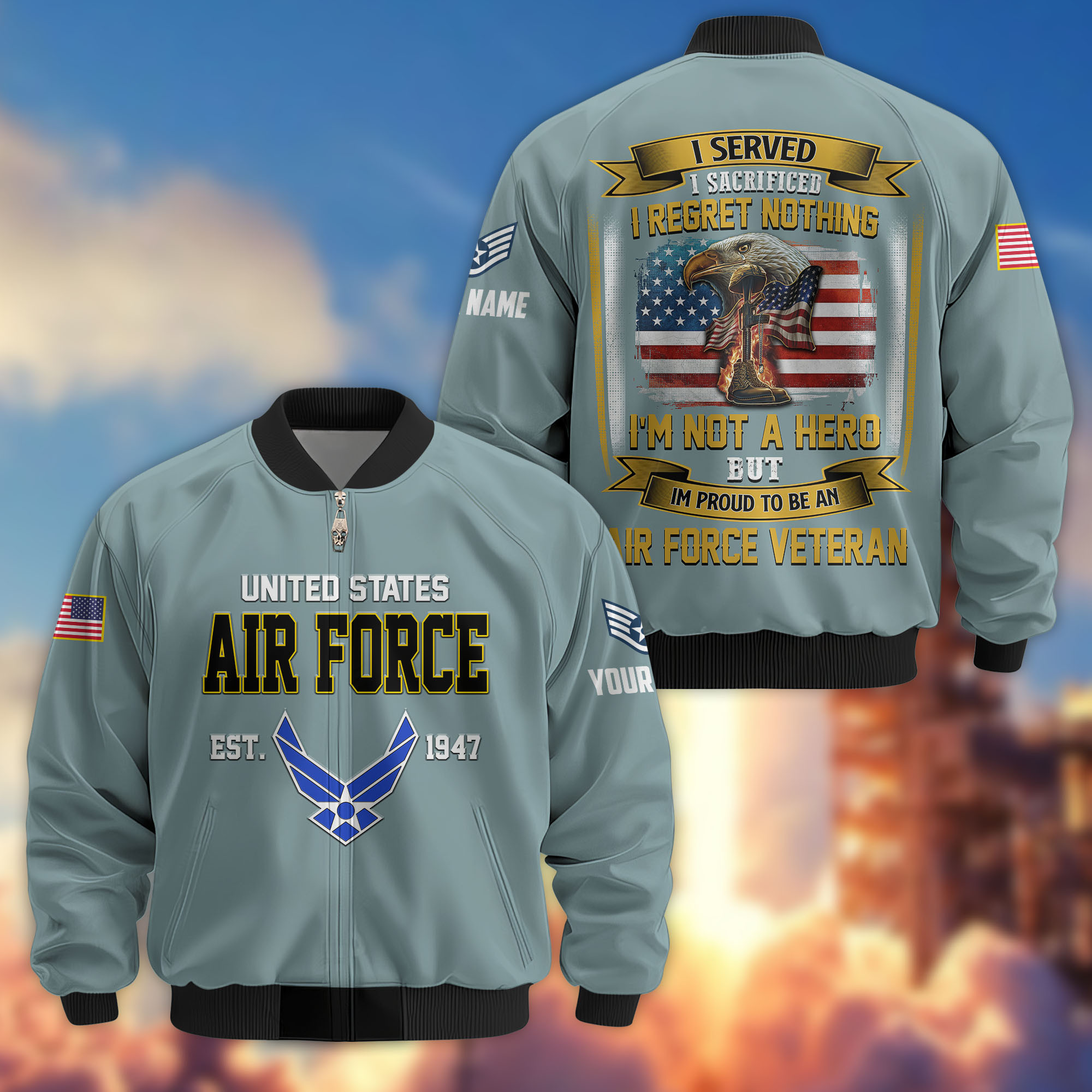 Premium Custom USAF Veteran Bomber Jacket VPVC804012, Gifts For US Air Force Veteran, Gifts On Father’s Day, Veterans Day