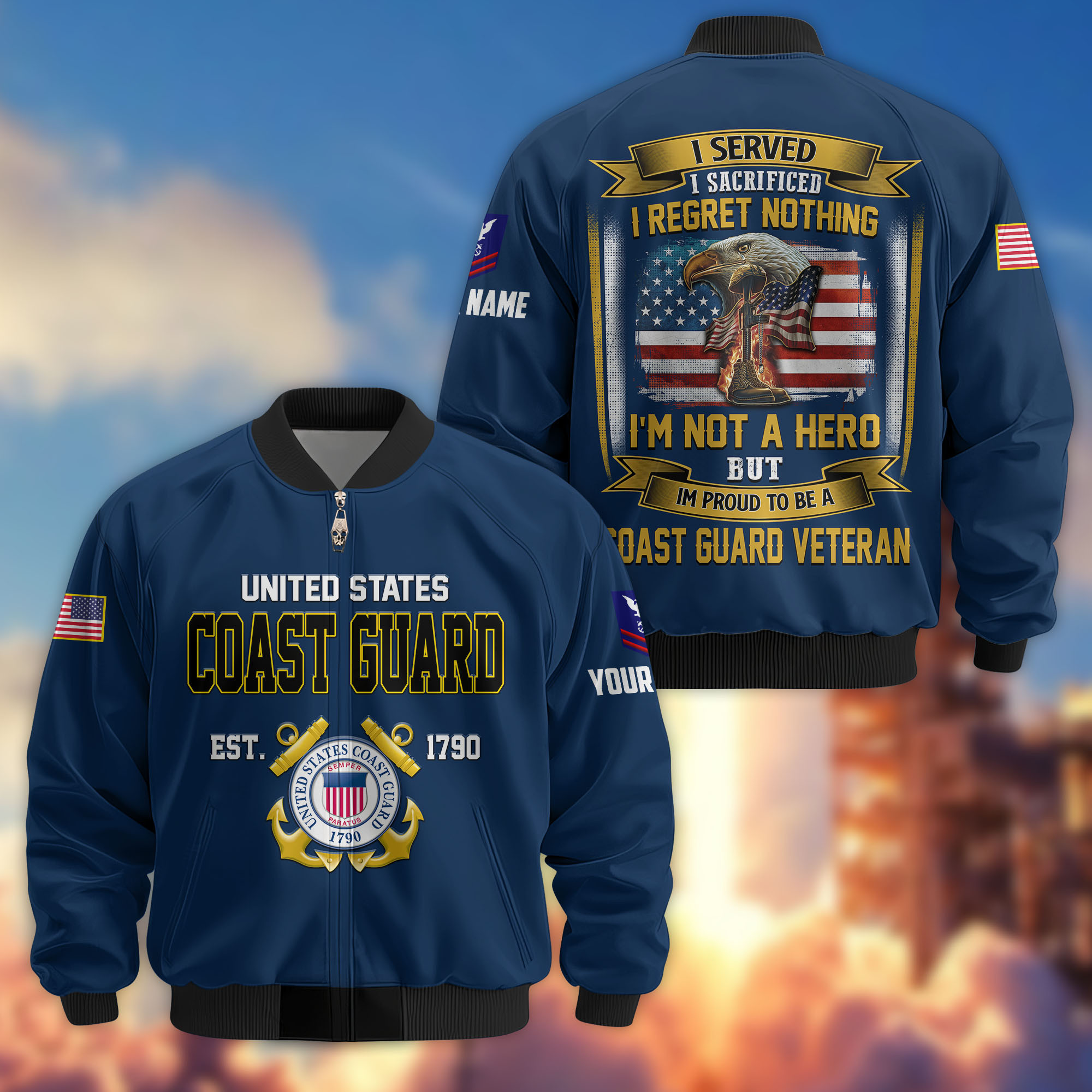 Premium Custom USCG Veteran Bomber Jacket VPVC804005, Gifts For Coast Guard Veteran, Gifts On Father’s Day, Veterans Day