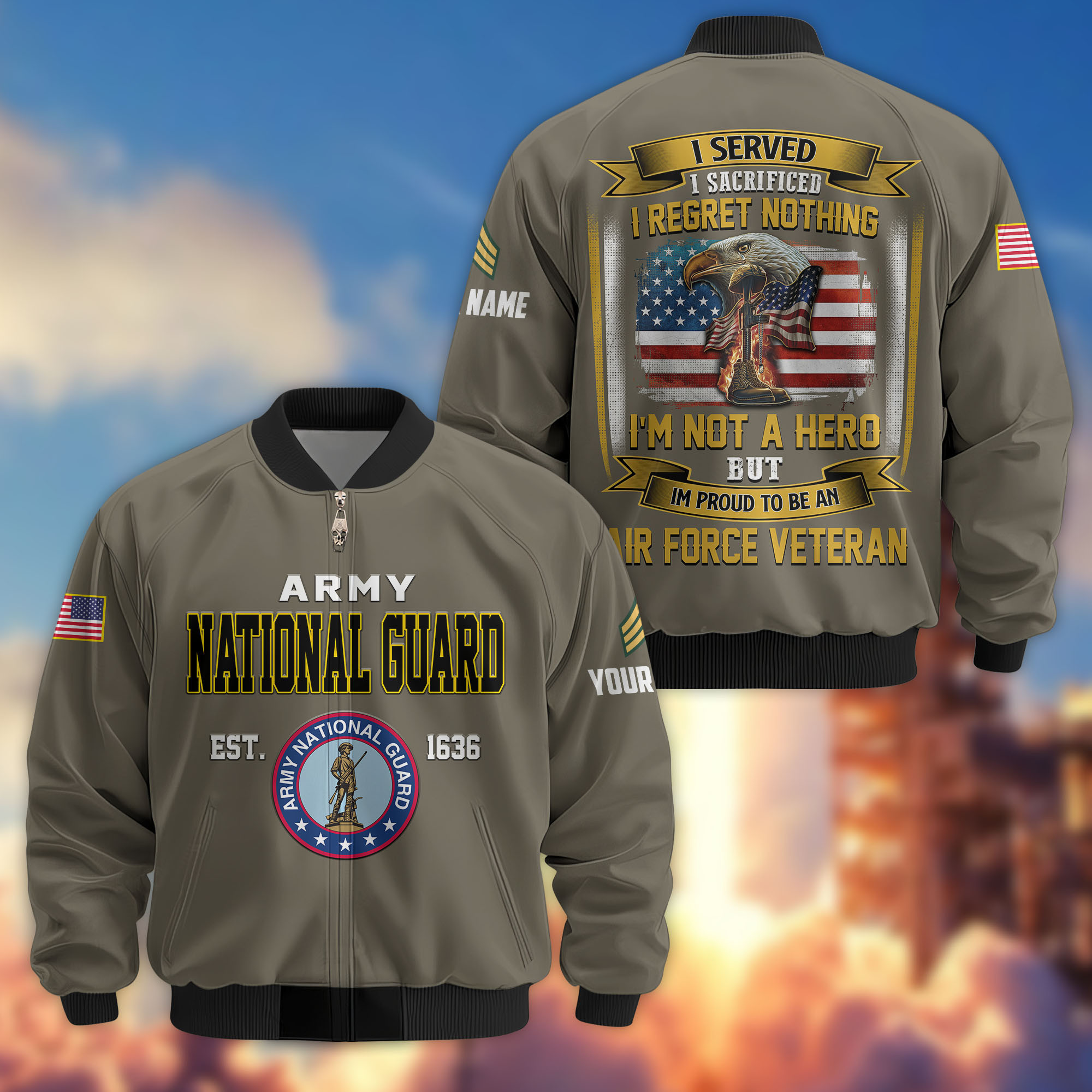 Premium Custom US Army National Guard Veteran Bomber Jacket VPVC804008, Gifts For Army National Guard Veteran, Gifts On Father’s Day, Veterans Day