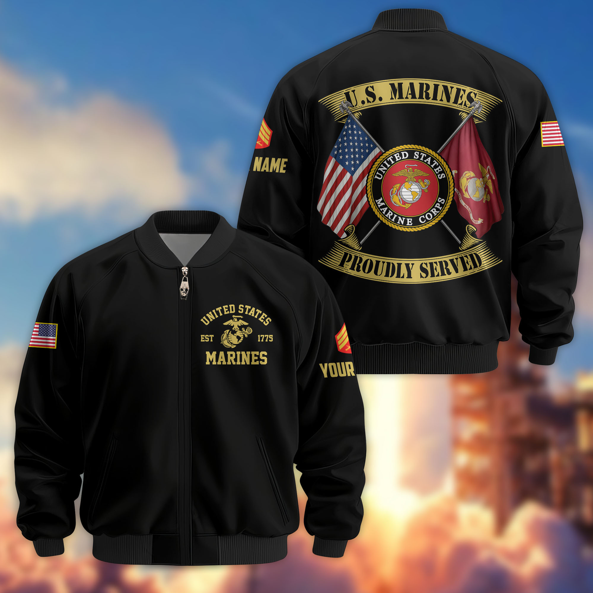 Premium Custom USMC Veteran Bomber Jacket VPVC804103, Gifts For US Marine Veteran, Gifts On Father’s Day, Veterans Day