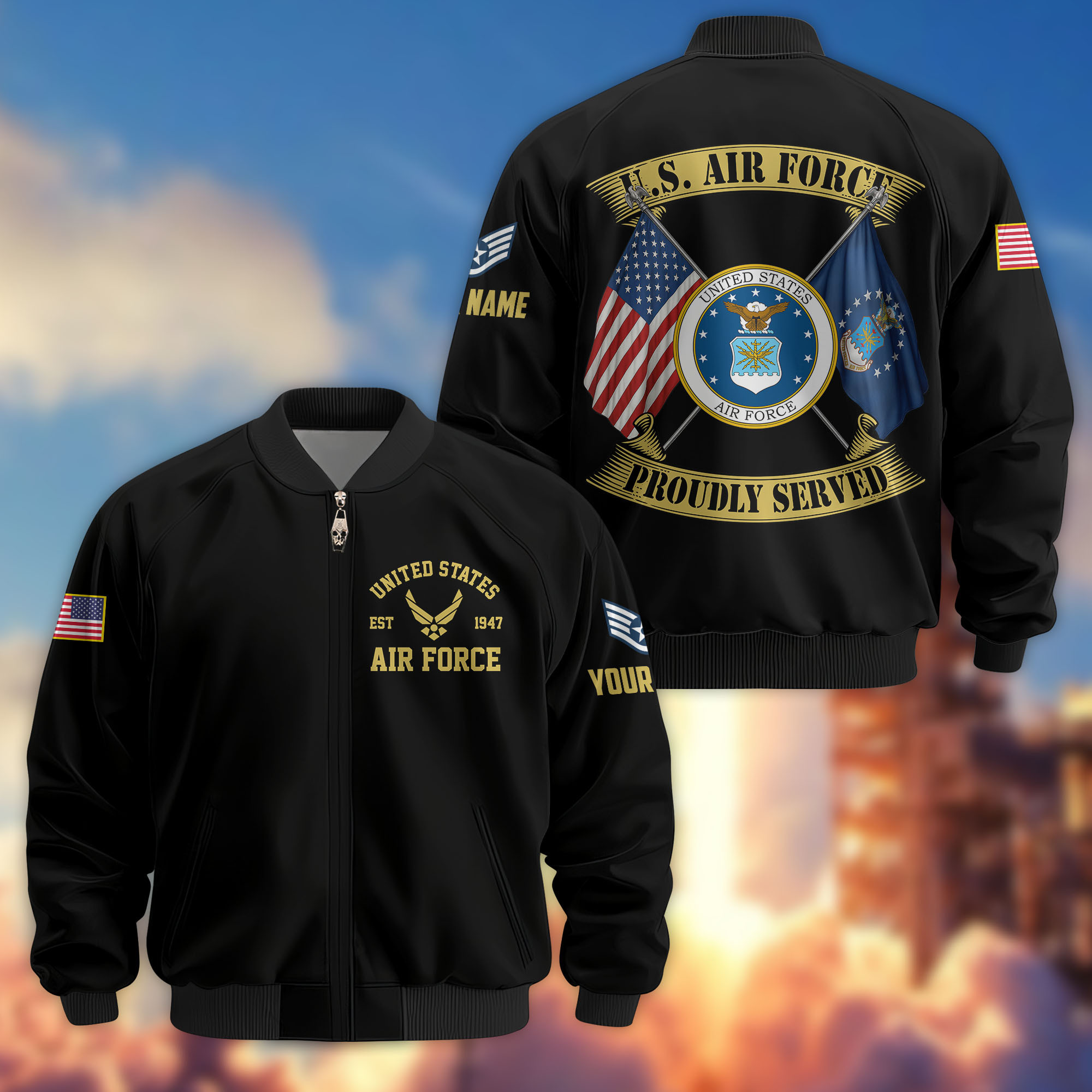 Premium Custom USAF Veteran Bomber Jacket VPVC804104, Gifts For US Air Force Veteran, Gifts On Father’s Day, Veterans Day