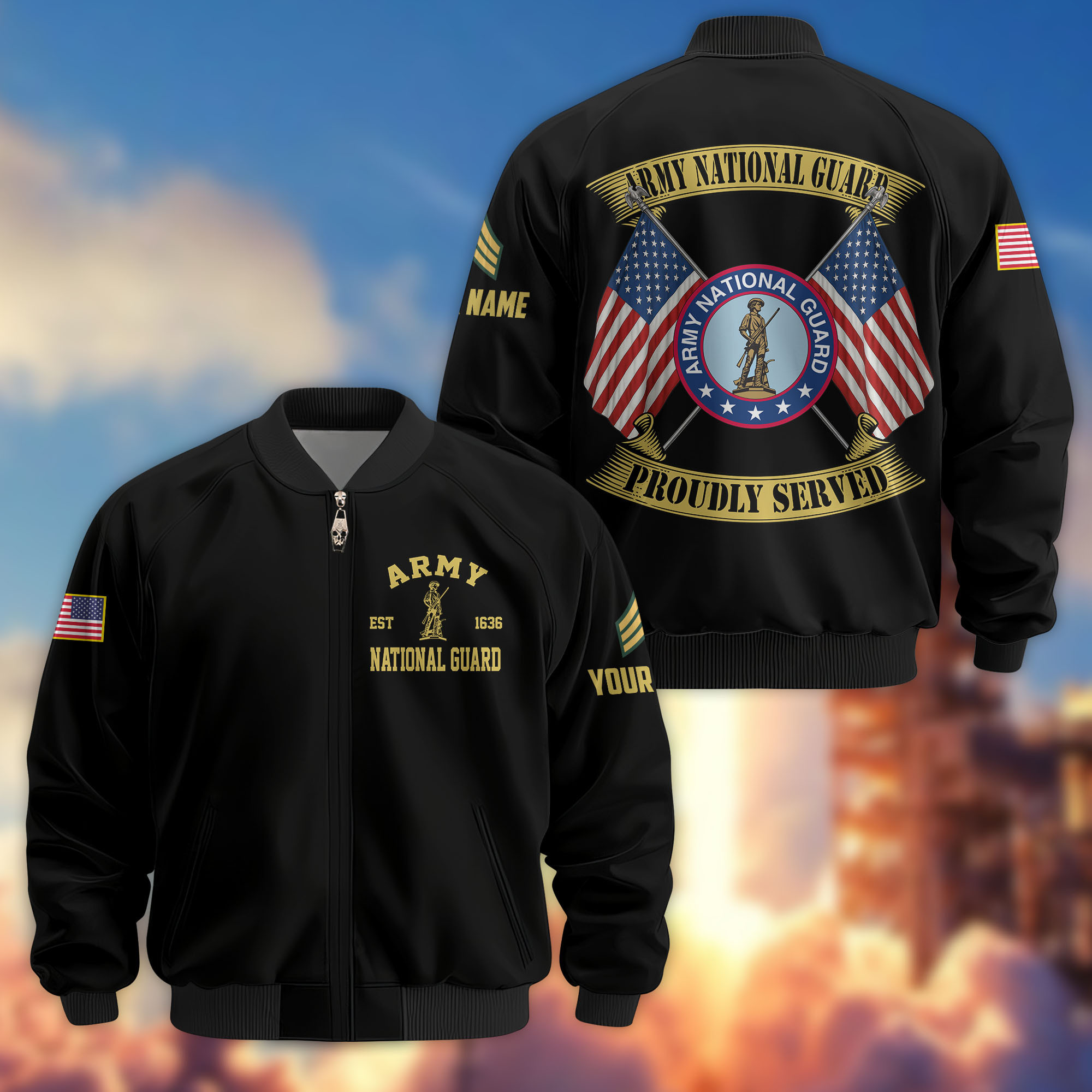 Premium Custom US Army National Guard Veteran Bomber Jacket VPVC804108, Gifts For Army National Guard Veteran, Gifts On Father’s Day, Veterans Day