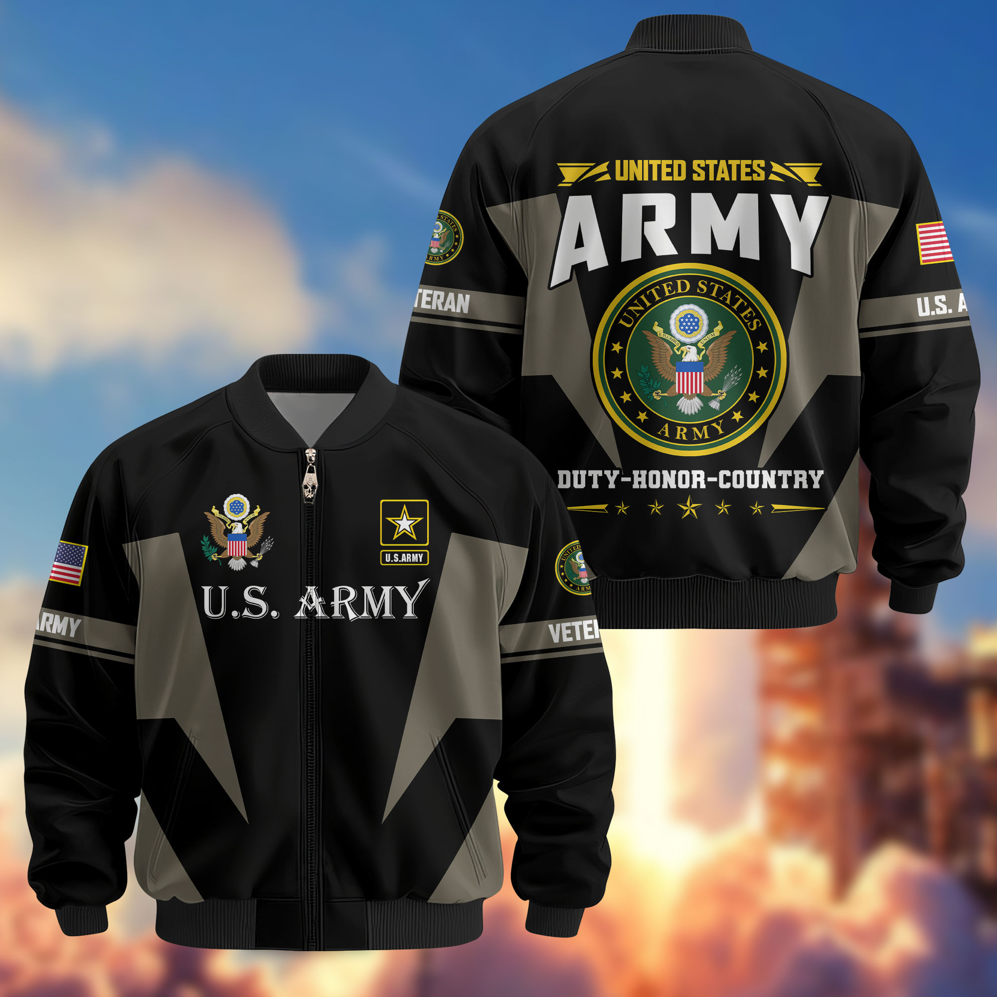 Premium US Veterans Bomber Jacket ATTN250821, Gifts For US Veterans, Gifts On Father’s Day, Veterans Day