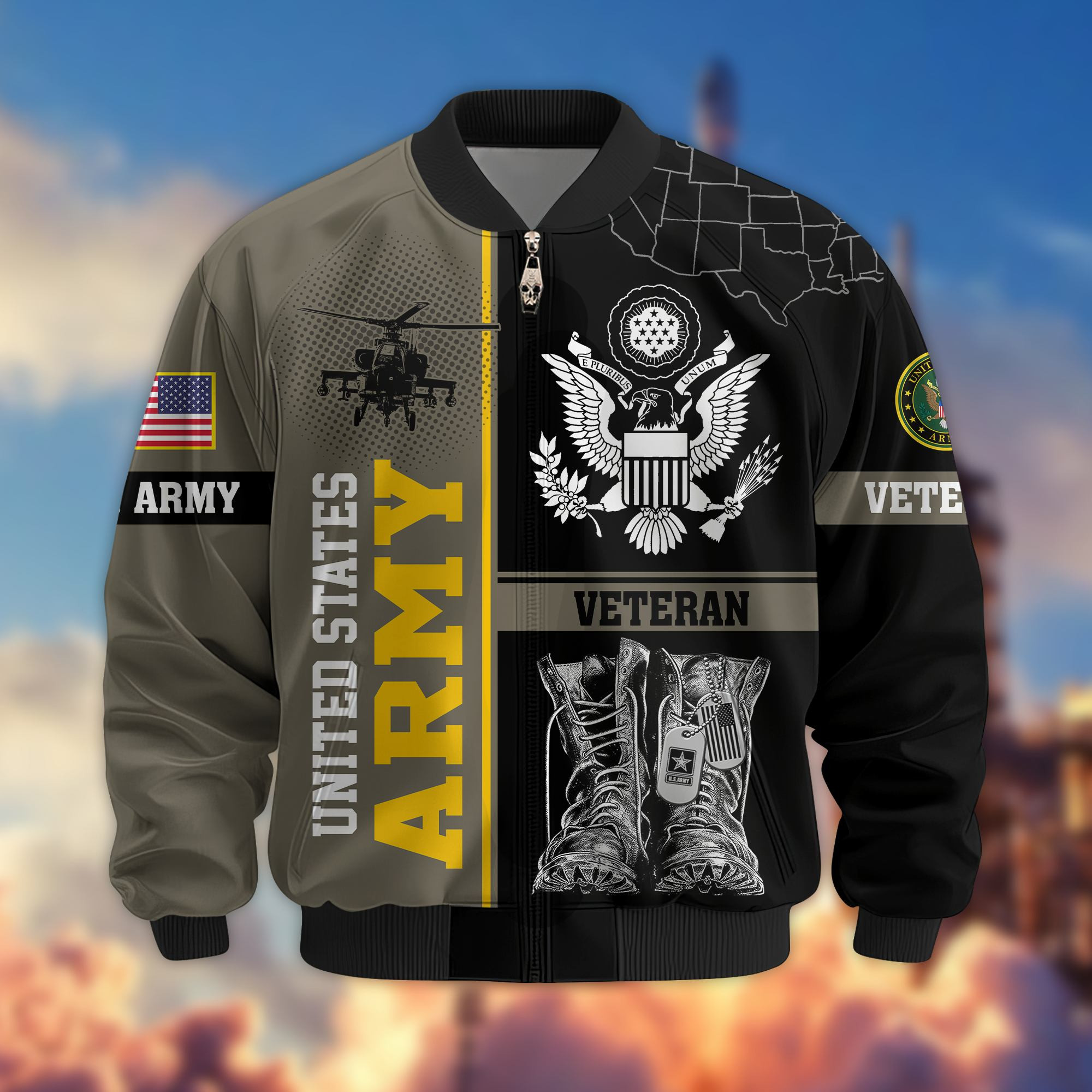 Premium US Veterans Bomber Jacket BPHN220812, Gifts For US Veterans, Gifts On Father’s Day, Veterans Day