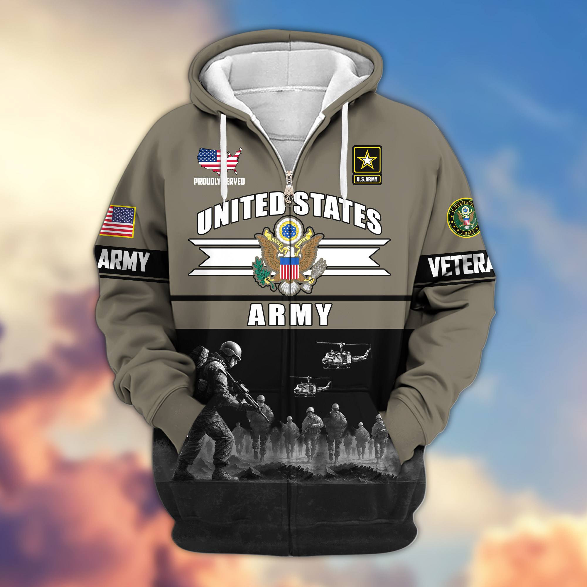 Premium US Veterans Zip Up Hoodie ATTN260821, Gifts For US Veterans, Gifts On Father’s Day, Veterans Day