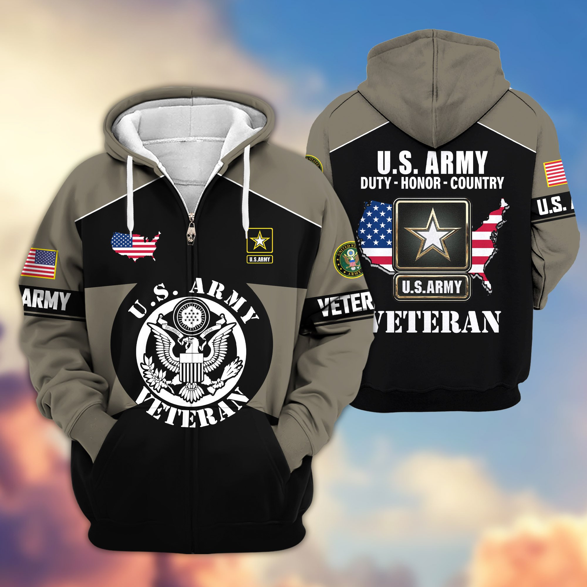 Premium US Veterans Zip Up Hoodie ATTN080921, Gifts For US Veterans, Gifts On Father’s Day, Veterans Day