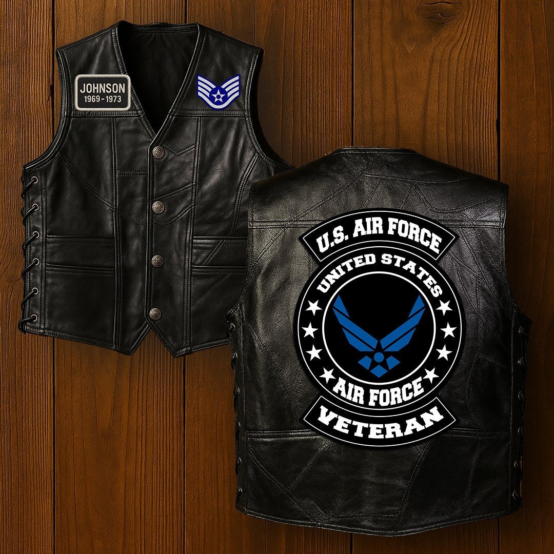 Premium USAF Veterans Custom Leather Motor Vest VPVC702104, Gifts For Air Force Veteran, Gifts On Father’s Day, Veterans Day