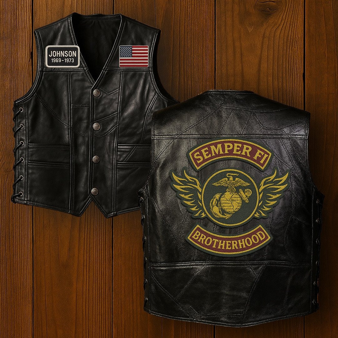 Premium USMC Veterans Custom Leather Motor Vest VPVC702108, Gifts For Marine Veteran, Gifts On Father’s Day, Veterans Day