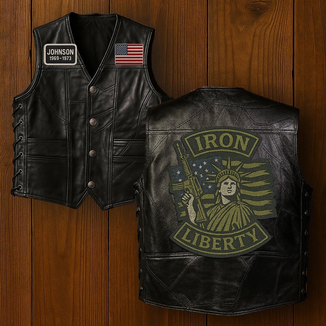 Premium US Veterans Custom Leather Motor Vest VPVC702109, Gifts For US Veteran, Gifts On Father’s Day, Veterans Day