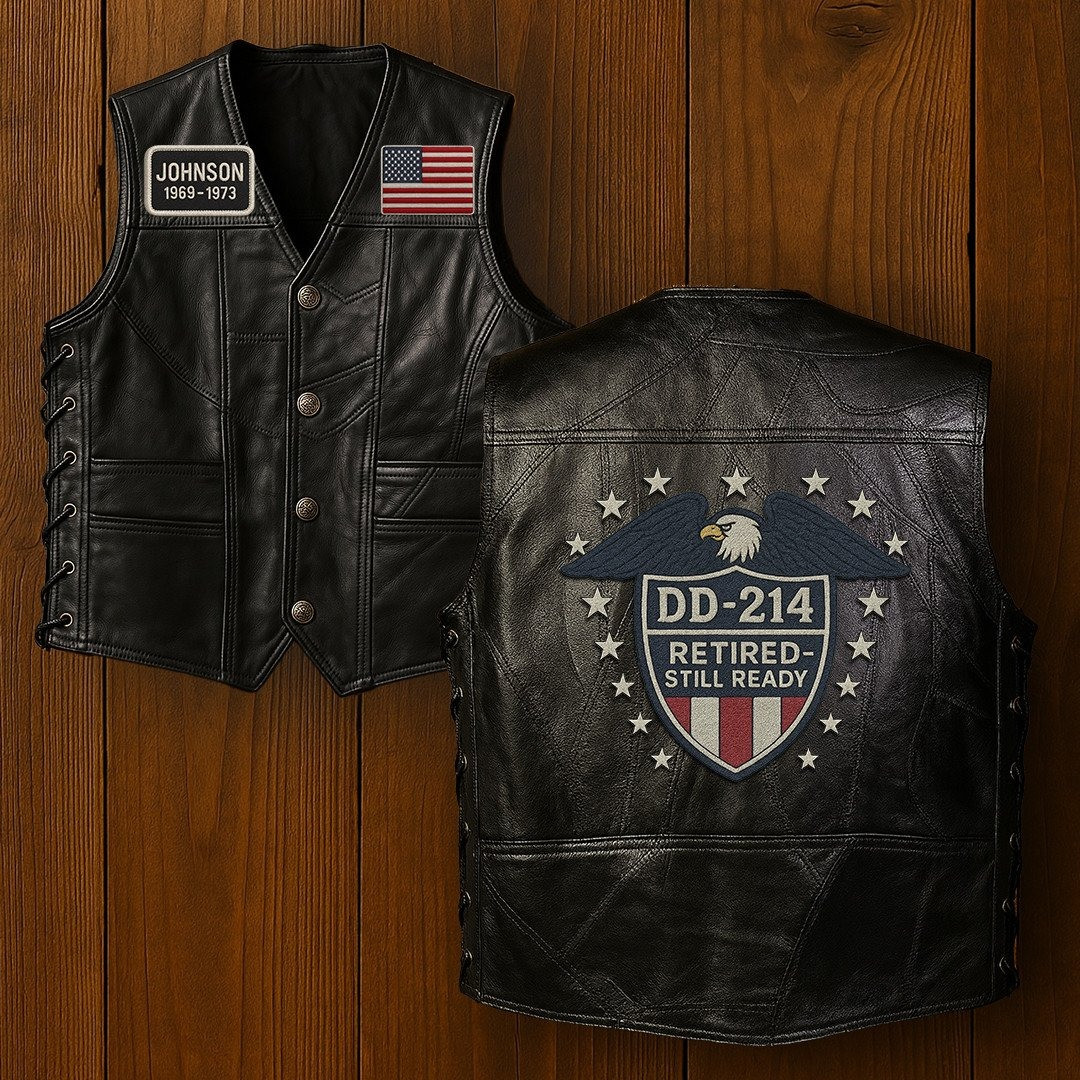 Premium US Veterans Custom Leather Motor Vest VPVC702111, Gifts For US Veteran, Gifts On Father’s Day, Veterans Day
