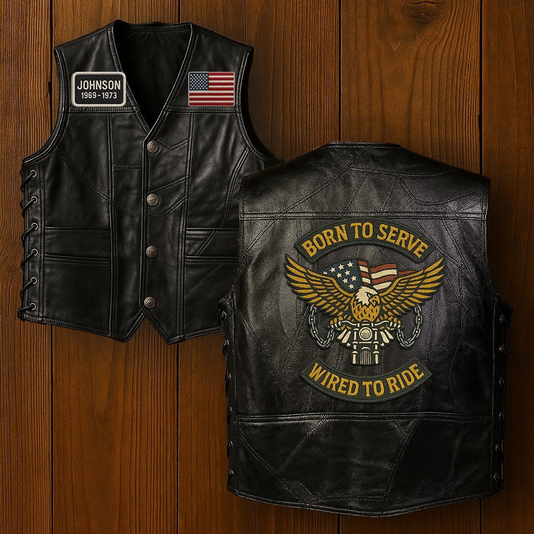 Premium US Veterans Custom Leather Motor Vest VPVC702112, Gifts For US Veteran, Gifts On Father’s Day, Veterans Day