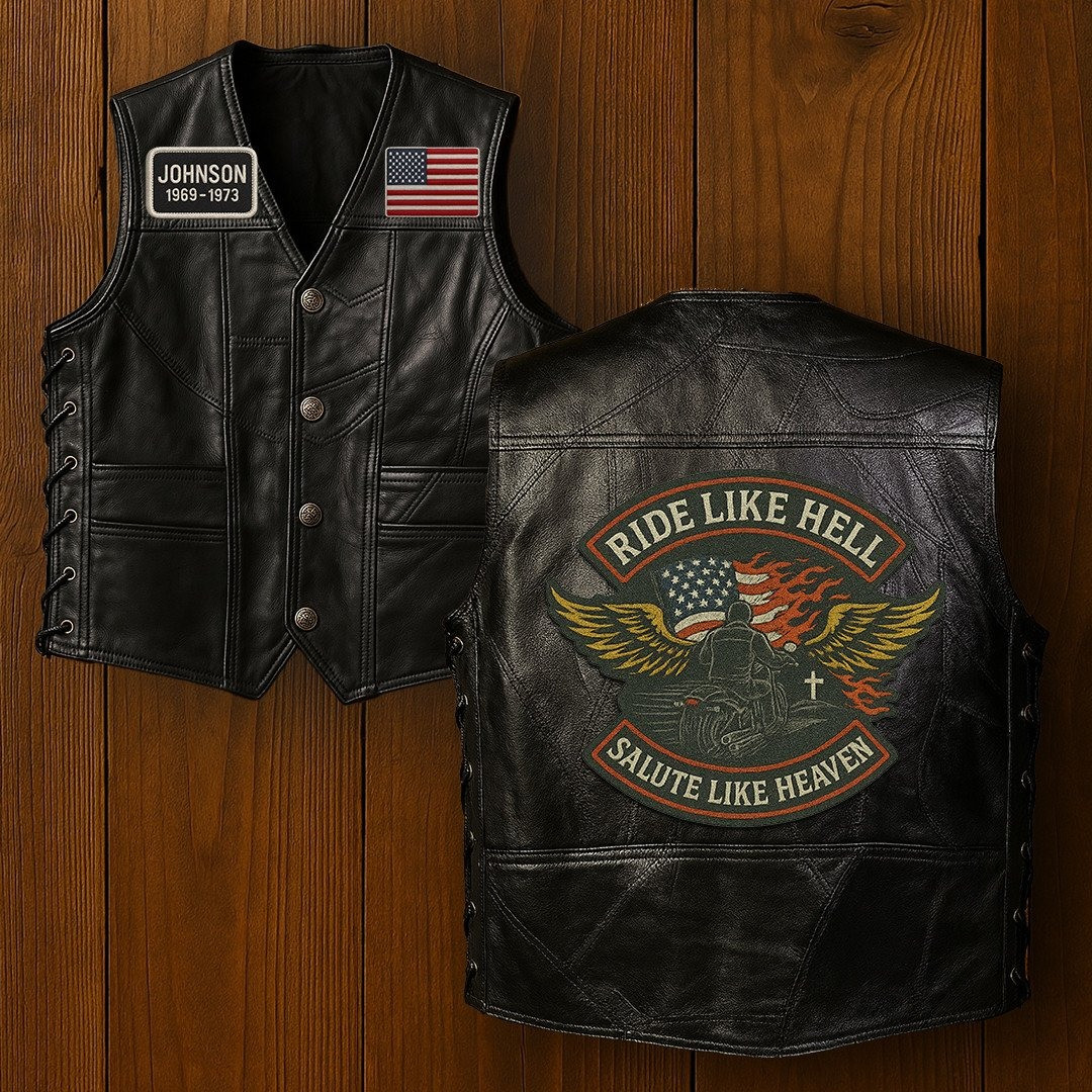 Premium US Veterans Custom Leather Motor Vest VPVC702113, Gifts For US Veteran, Gifts On Father’s Day, Veterans Day