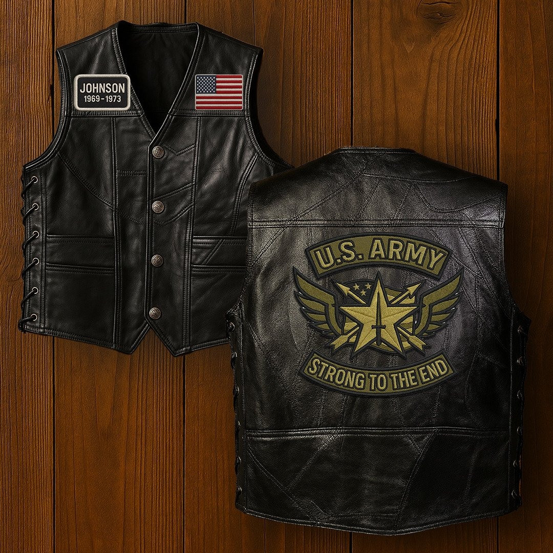 Premium US Army Veterans Custom Leather Motor Vest VPVC702115, Gifts For Army Veteran, Gifts On Father’s Day, Veterans Day