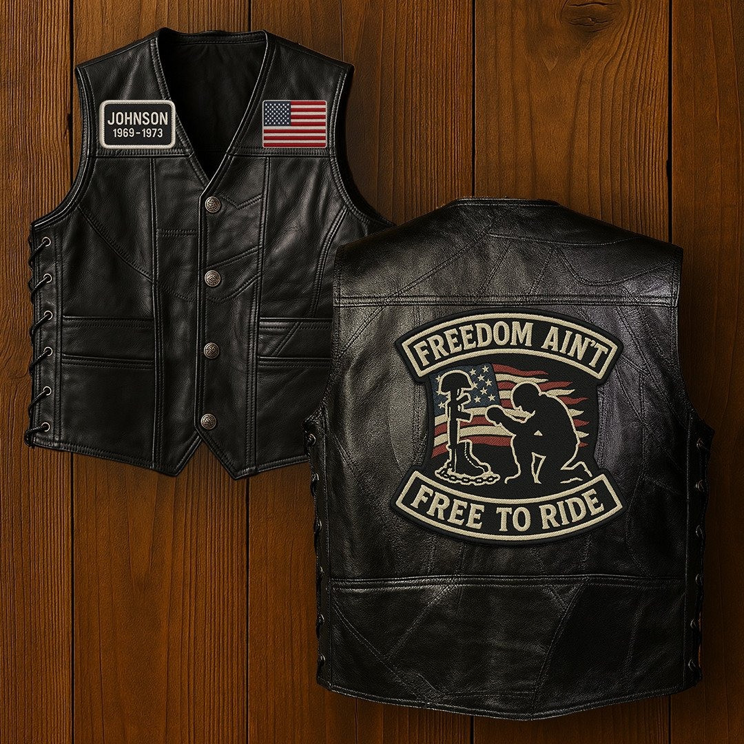 Premium US Veterans Custom Leather Motor Vest VPVC702116, Gifts For US Veteran, Gifts On Father’s Day, Veterans Day