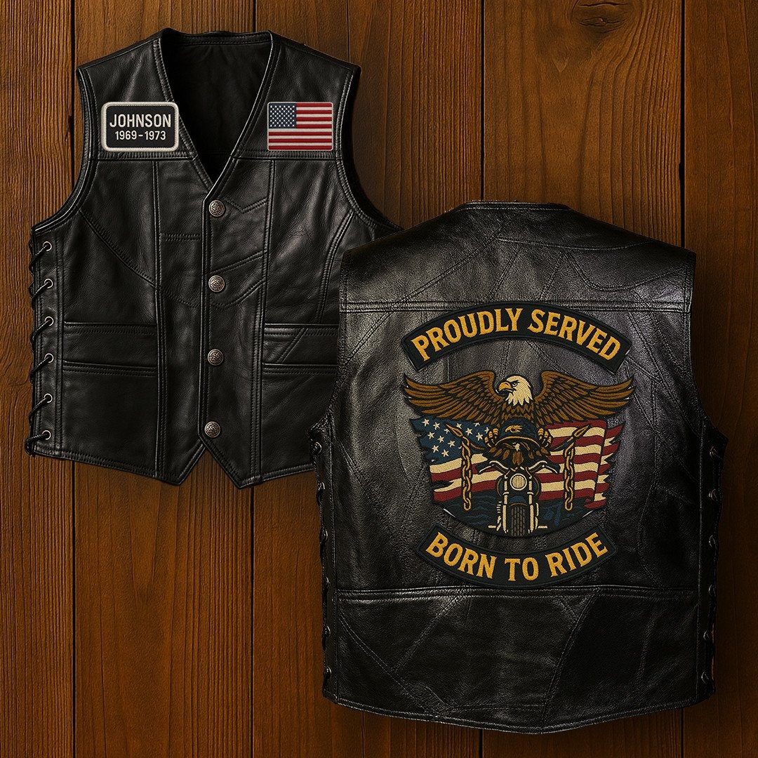 Premium US Veterans Custom Leather Motor Vest VPVC702117, Gifts For US Veteran, Gifts On Father’s Day, Veterans Day