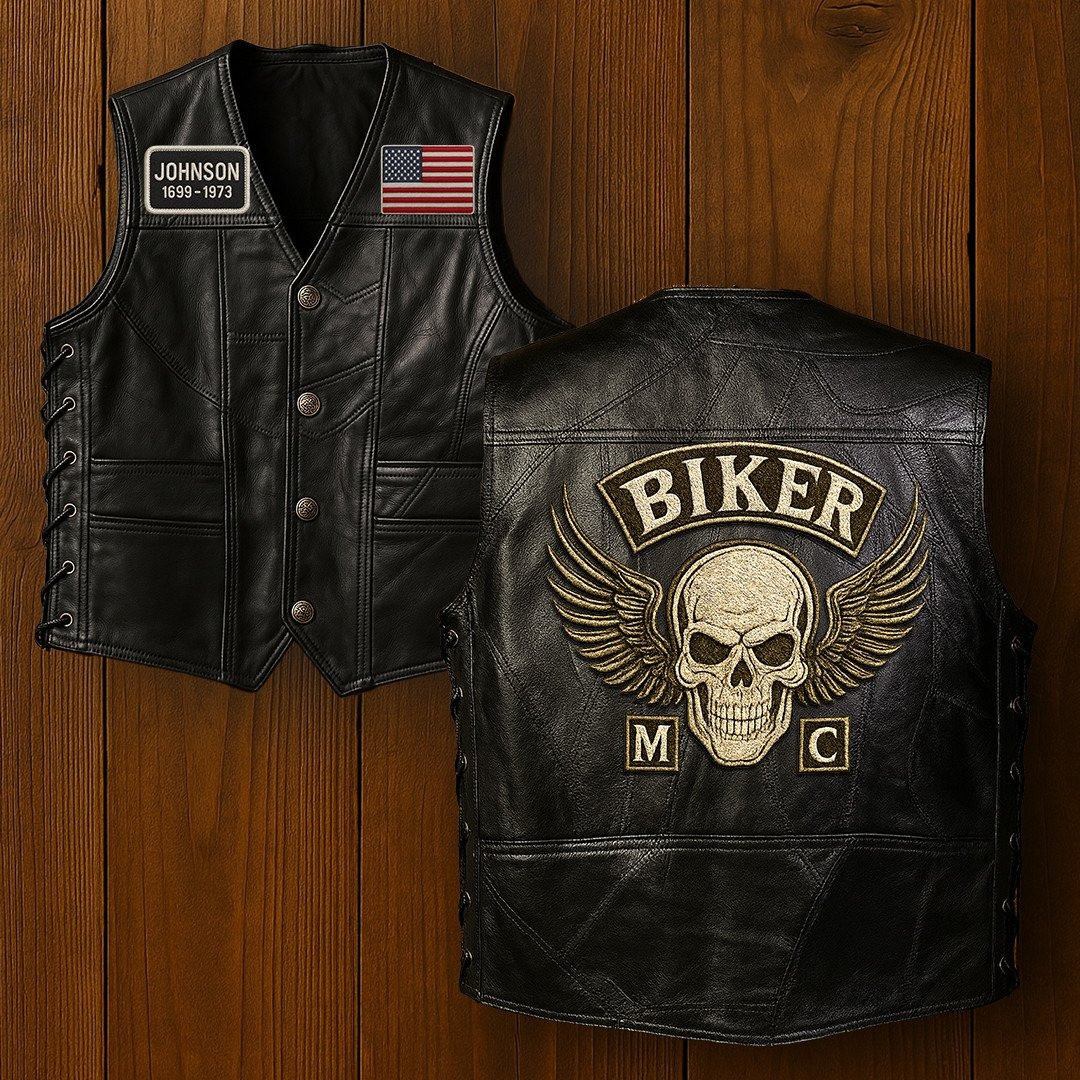 Premium US Veterans Custom Leather Motor Vest VPVC702118, Gifts For US Veteran, Gifts On Father’s Day, Veterans Day