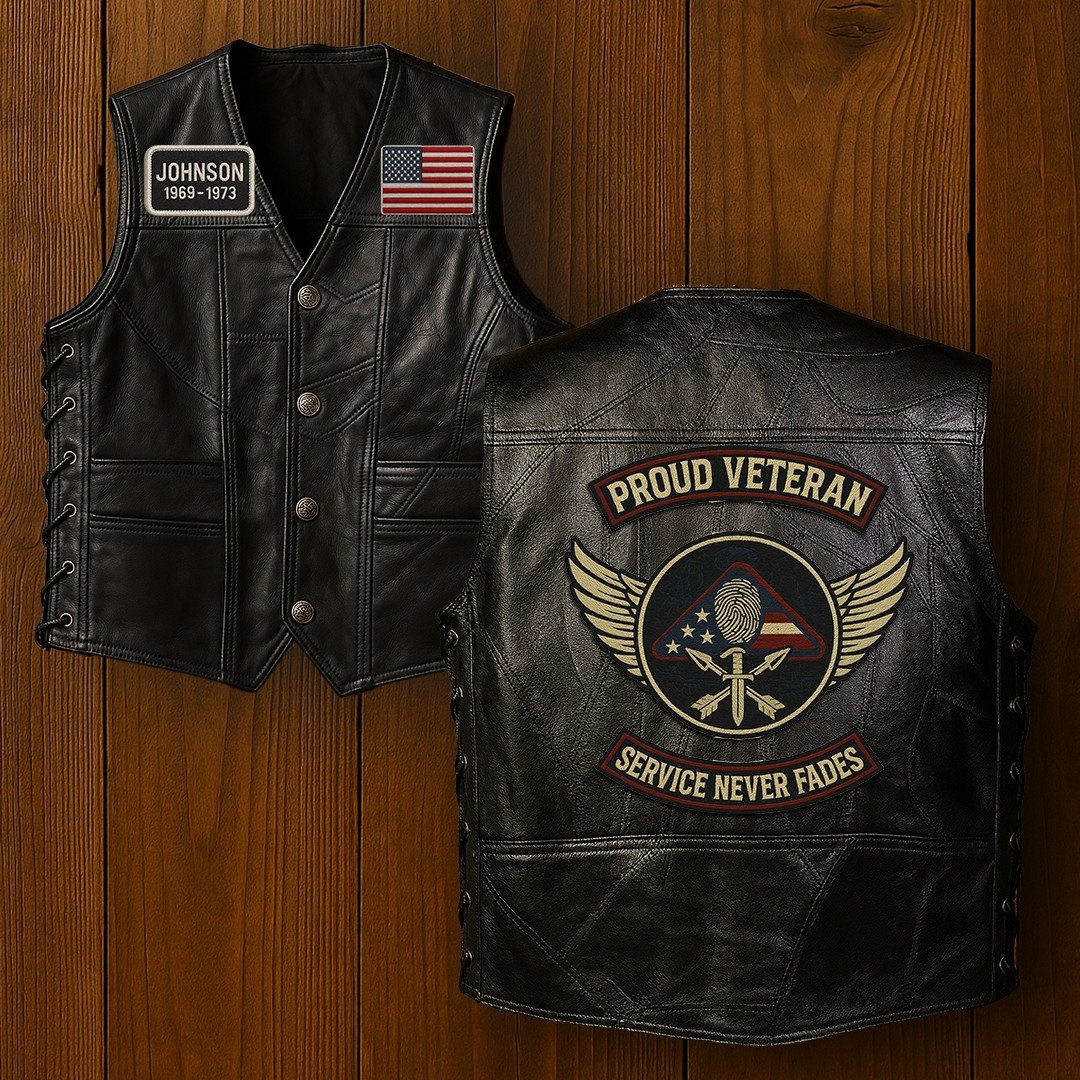 Premium US Veterans Custom Leather Motor Vest VPVC702119, Gifts For US Veteran, Gifts On Father’s Day, Veterans Day
