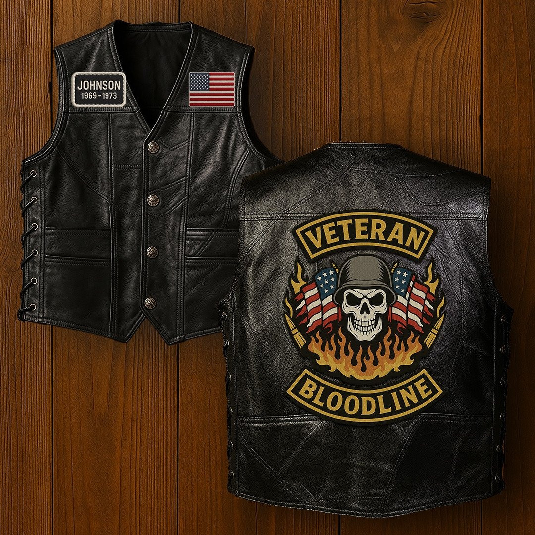 Premium US Veterans Custom Leather Motor Vest VPVC702120, Gifts For US Veteran, Gifts On Father’s Day, Veterans Day