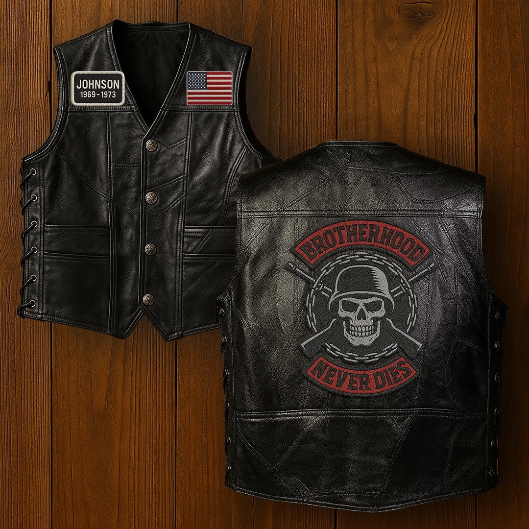Premium US Veterans Custom Leather Motor Vest VPVC702121, Gifts For US Veteran, Gifts On Father’s Day, Veterans Day