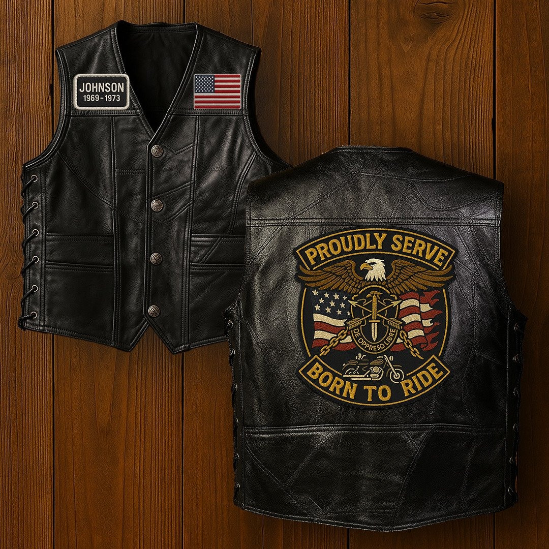 Premium US Veterans Custom Leather Motor Vest VPVC702123, Gifts For US Veteran, Gifts On Father’s Day, Veterans Day